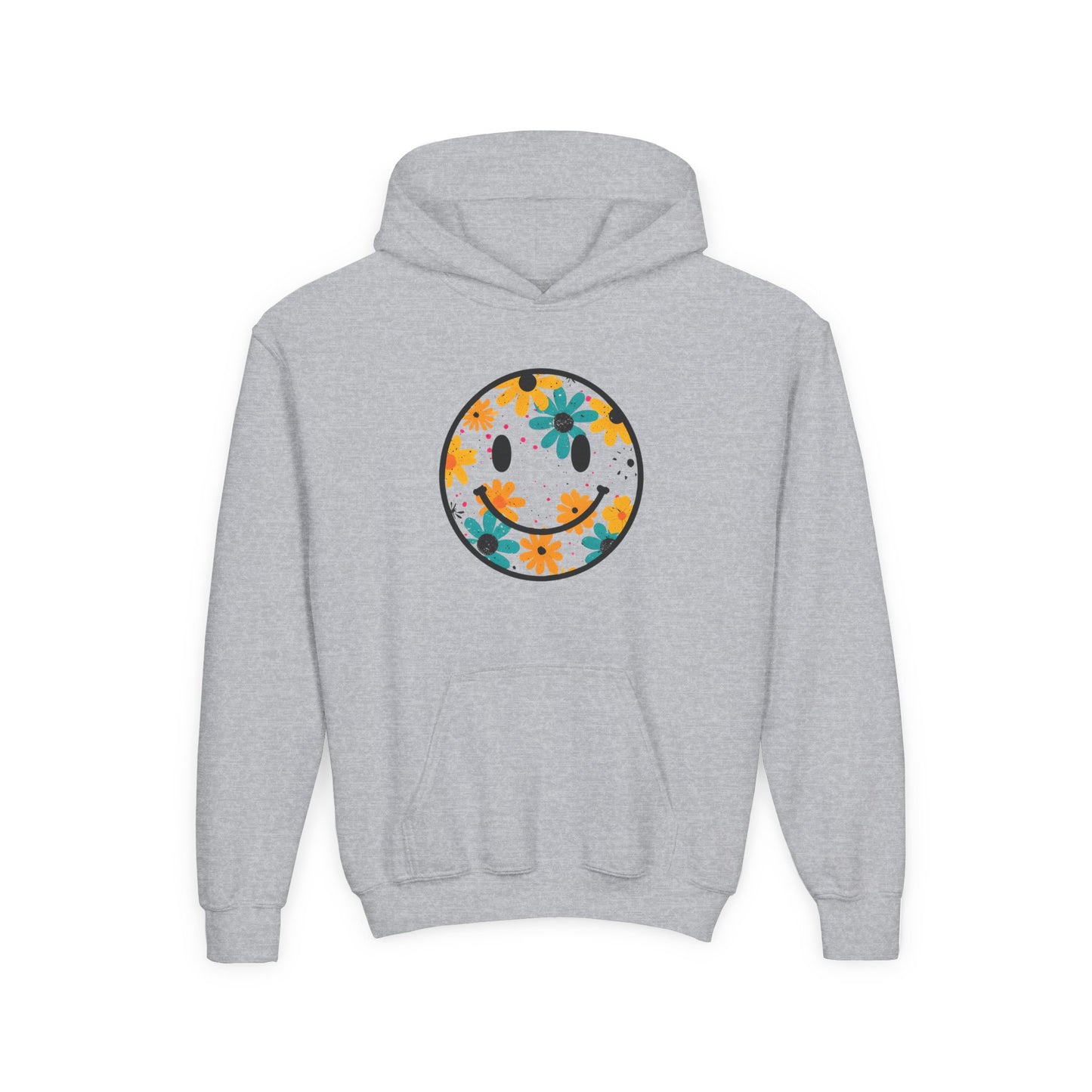 Youth Floral Hoodie – Orange & Teal Flower Circle Design