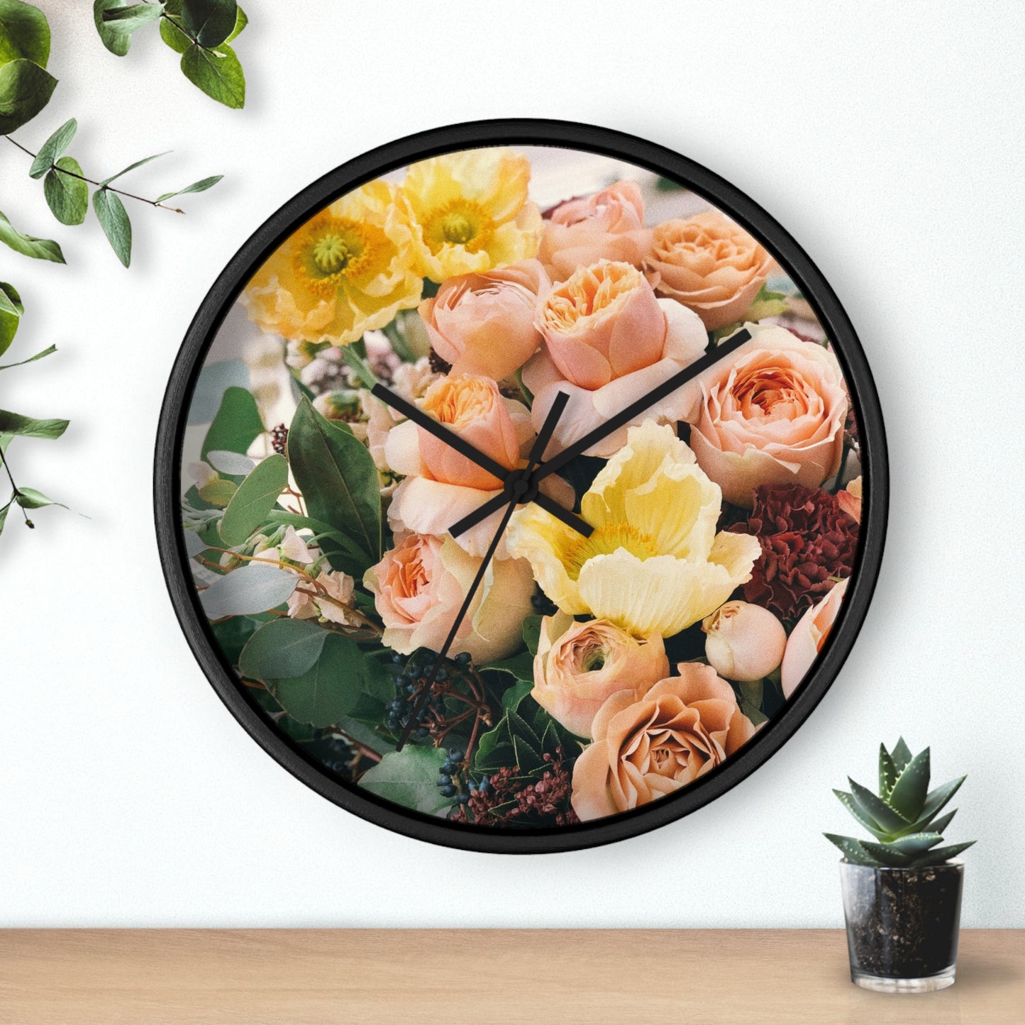 Floral Wall Clock - Elegant Home Decor, Flower Decor, Gift for Flower Lovers