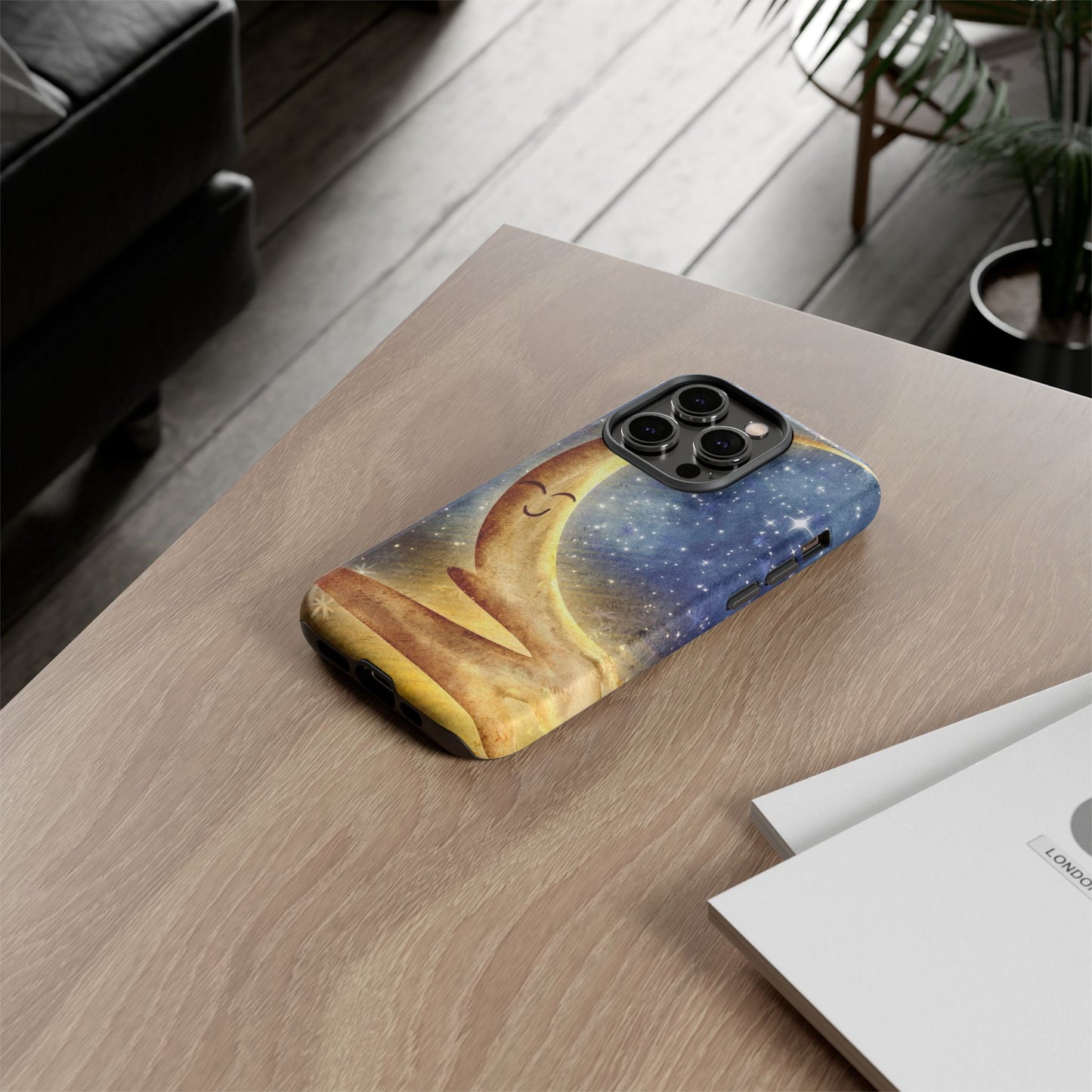 Moonlit Smile Phone Case — Starry Night Crescent Moon iPhone Cover