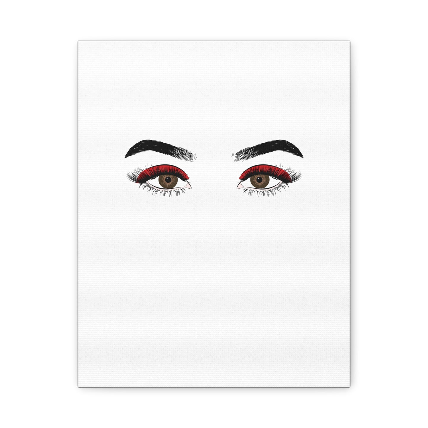 Glam Eyes Matte Canvas Wall Art — Brown Eyes with Red Lashes