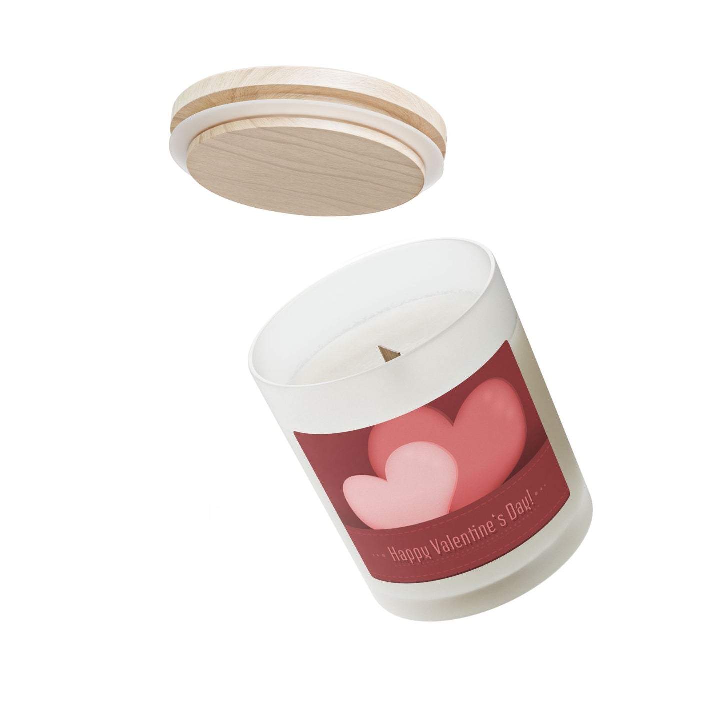 Valentine's Day Frosted Glass Candle — "Happy Valentine's Day" Heart Design, 11oz