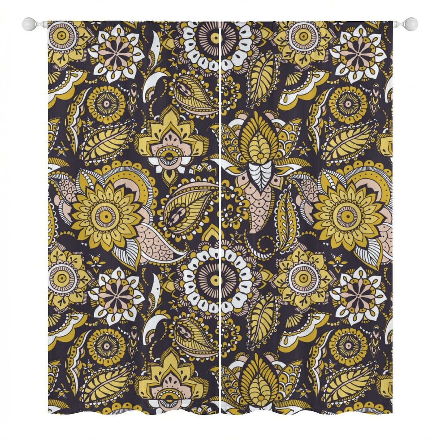 Sheer Curtain Black, White and Yellow