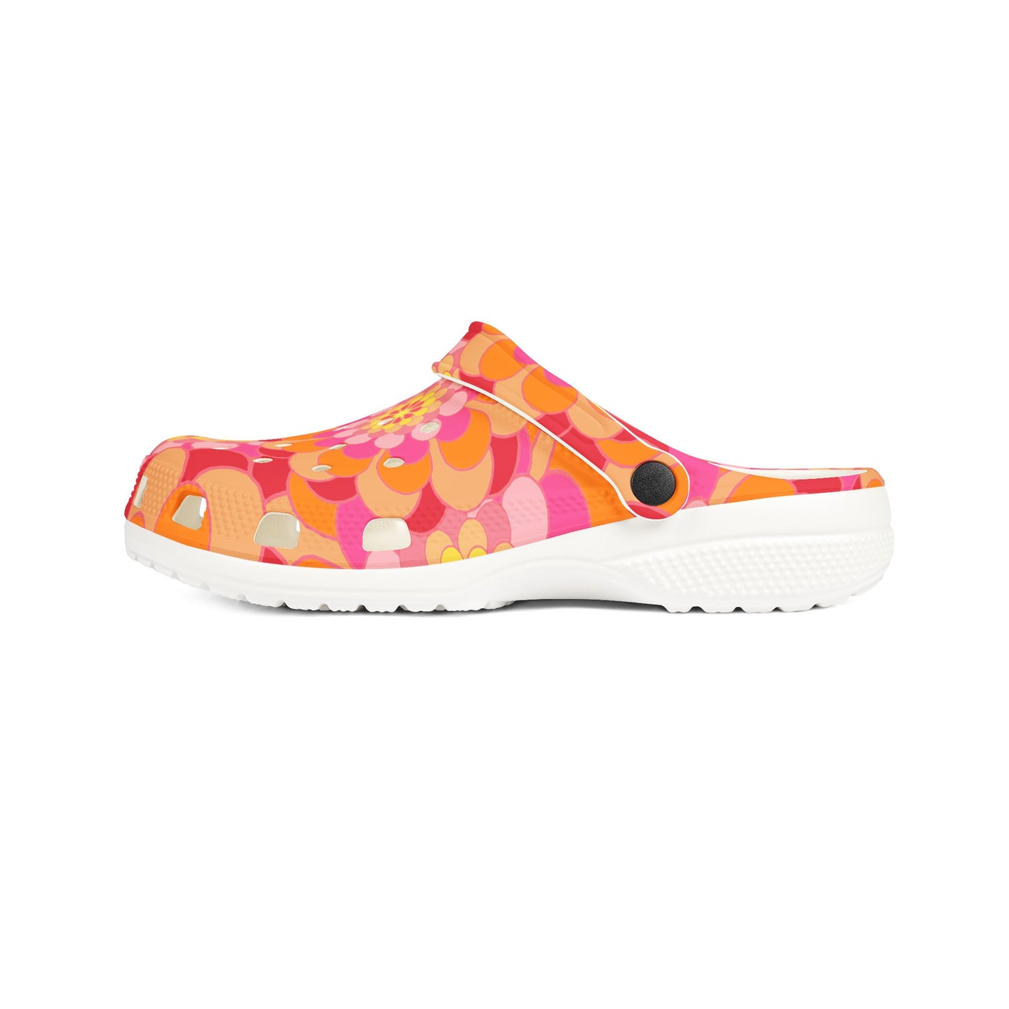 Floral Retro Foam Clogs — Pink Orange Psychedelic Garden Slip-Ons