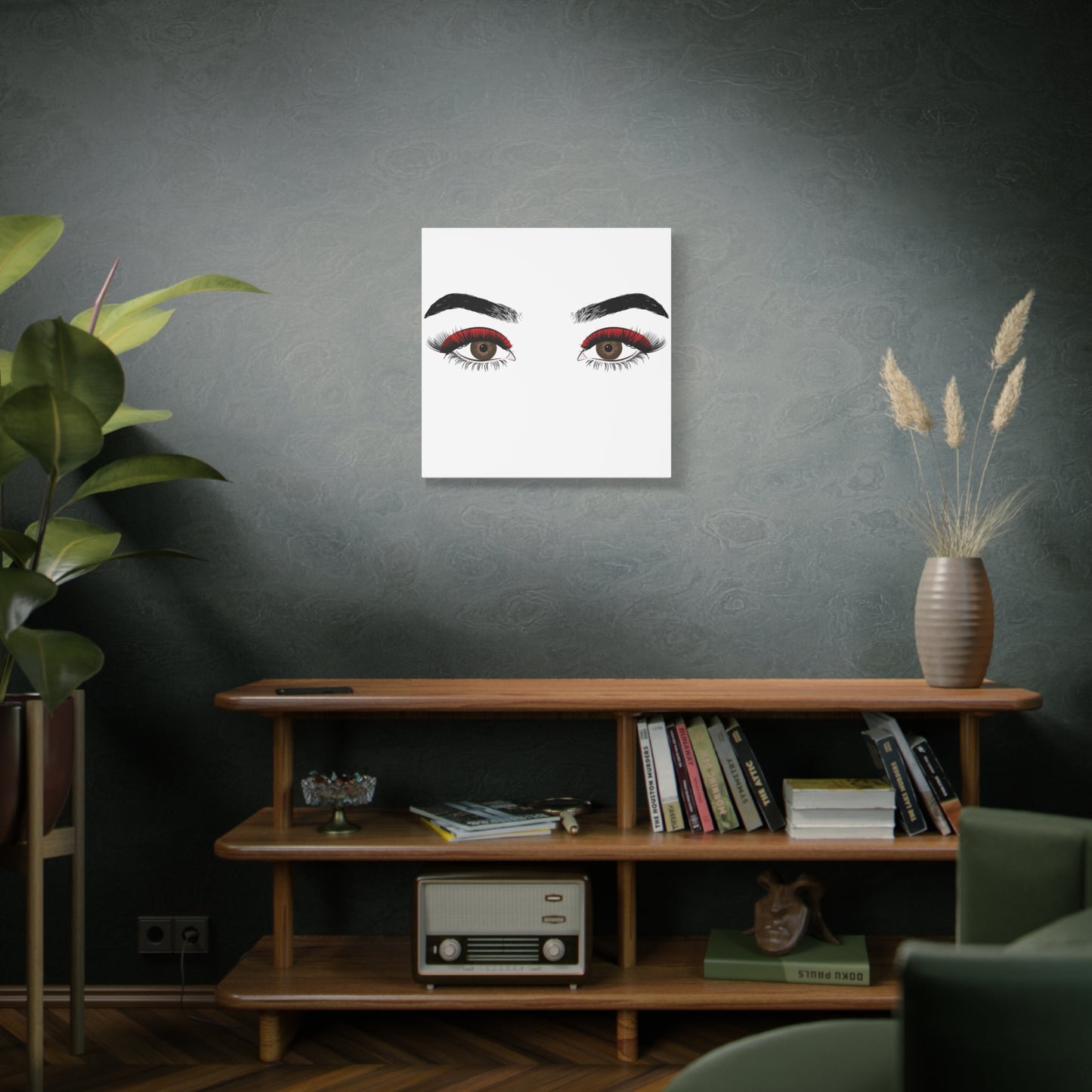 Red Lashes Wall Art Canvas — Glam Eyes Makeup Decor