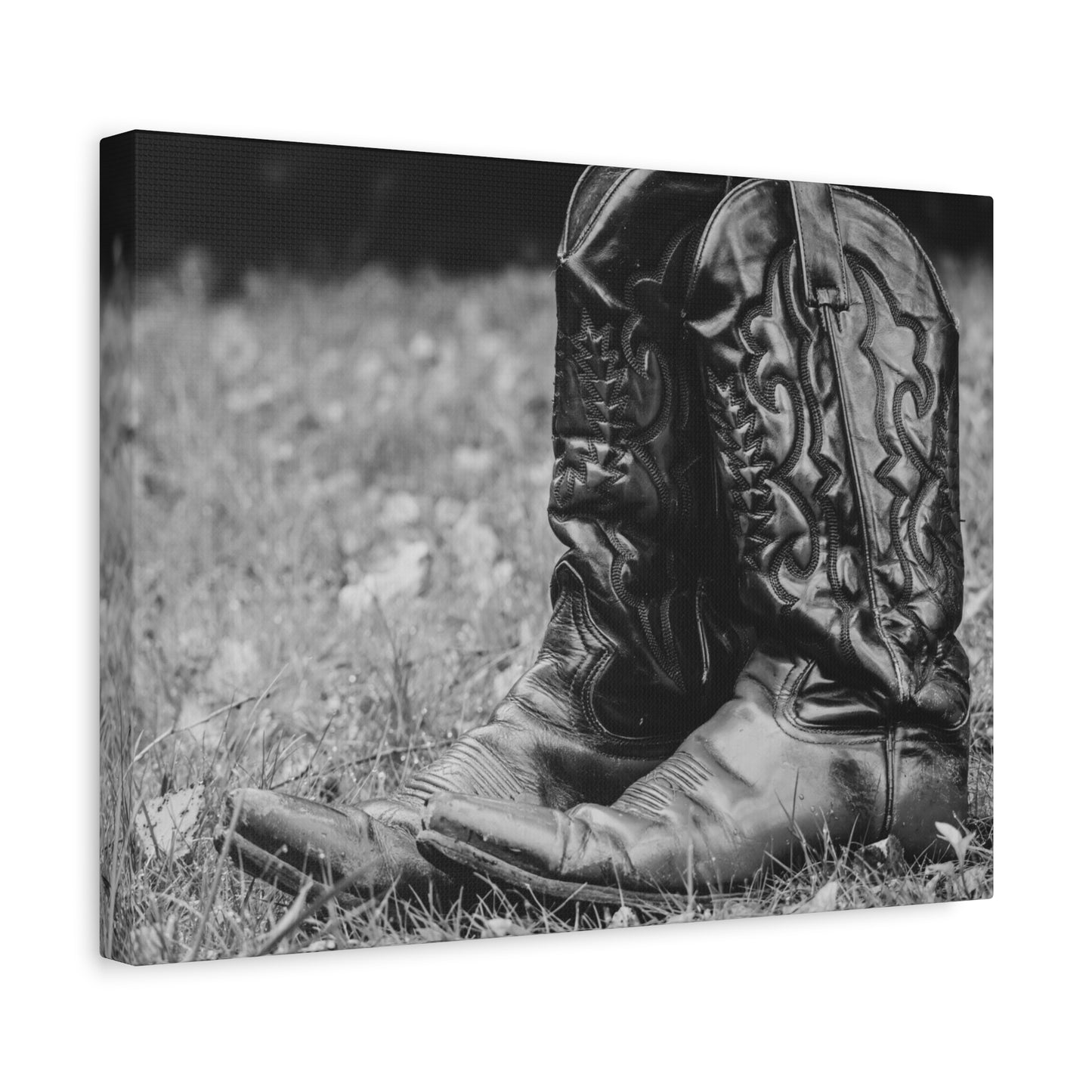 Western Cowboy Boots Matte Canvas Wall Art – Black & White Rustic Country Decor