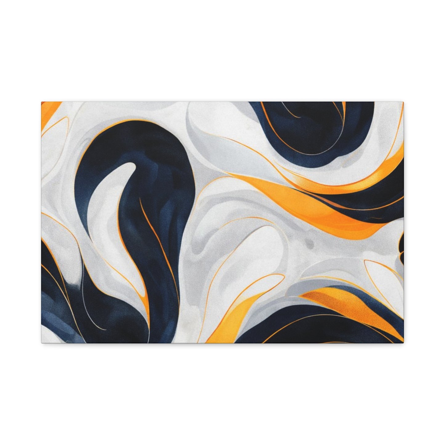 Abstract Fluid Art Matte Canvas Print — Navy, Gold & White Stretched Wall Art