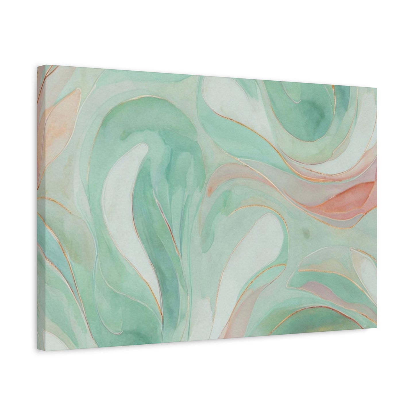 Abstract Green Marble Canvas Print — Teal & Coral Swirl Wall Art