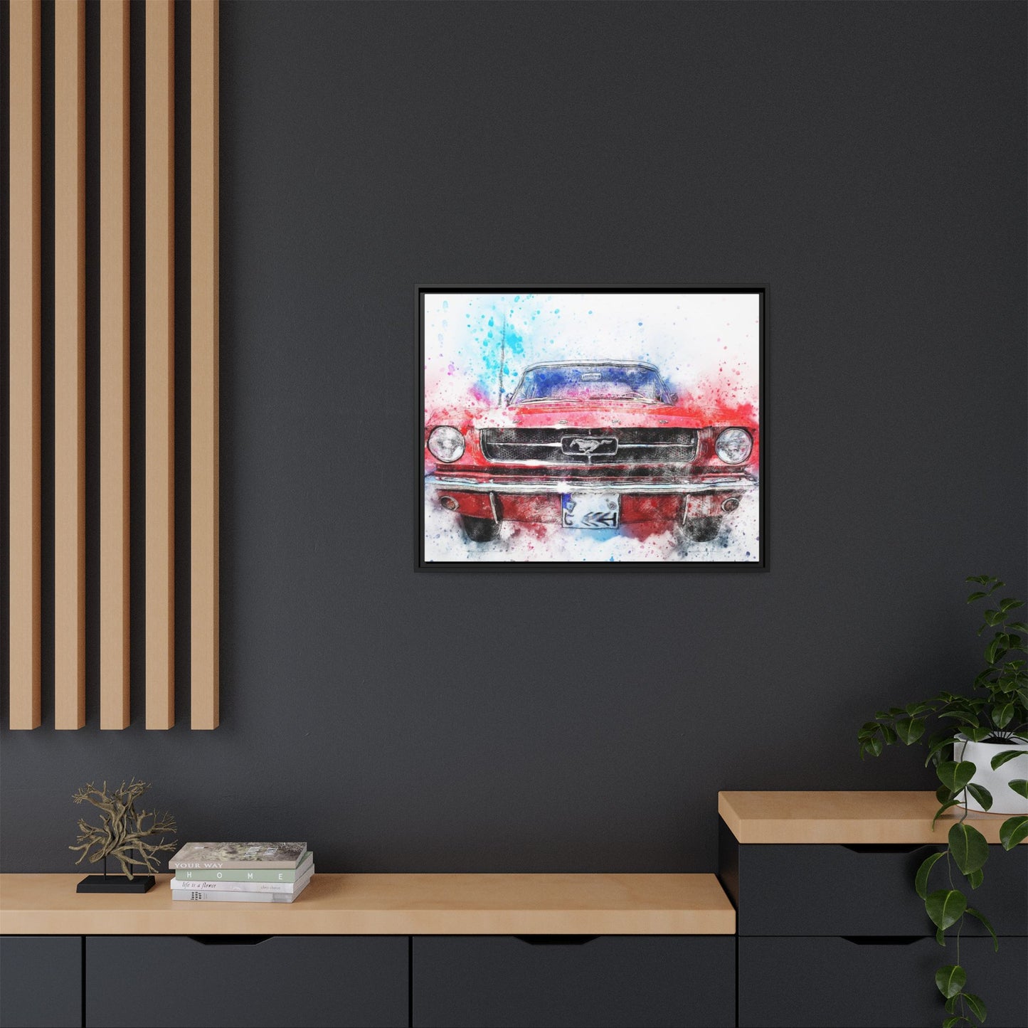 Matte Canvas, Framed Mustang Car