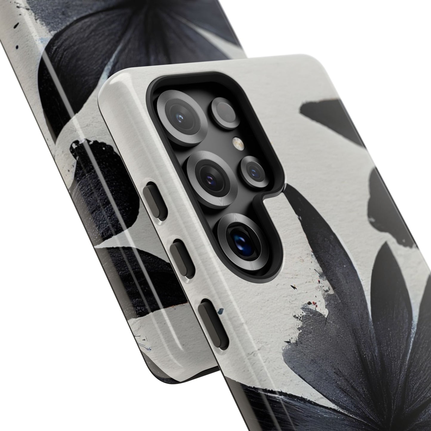 Monochrome Floral Tough Phone Case — Black Ink Flower Protective Cover