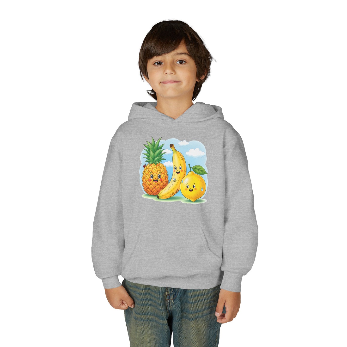 Kids Tropical Fruit Hoodie — Cute Pineapple, Banana & Orange Graphic Sweatshirt