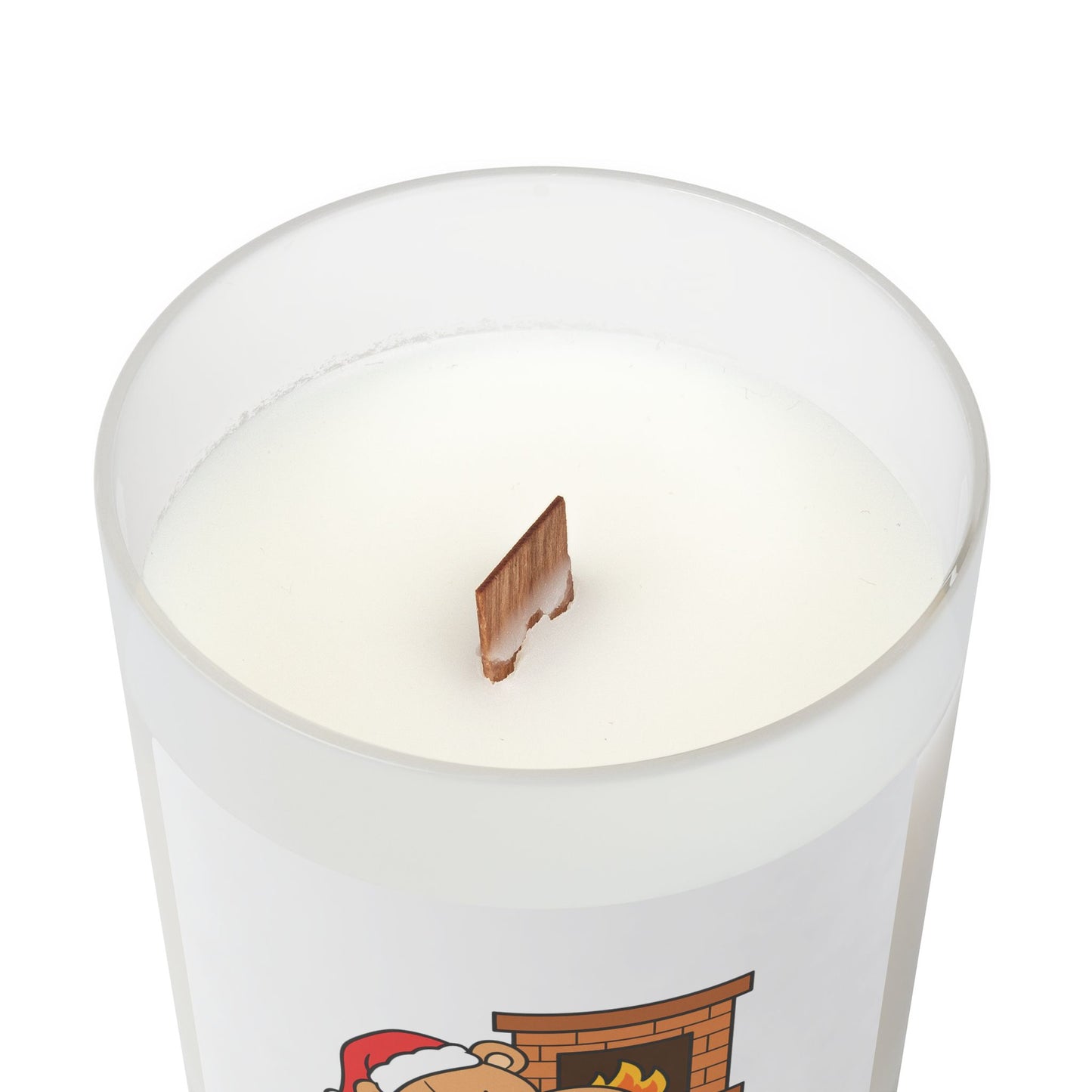 Holiday Bear Candle — 11oz Frosted Glass Christmas Scented Candle with Sleeping Teddy by Fireplace