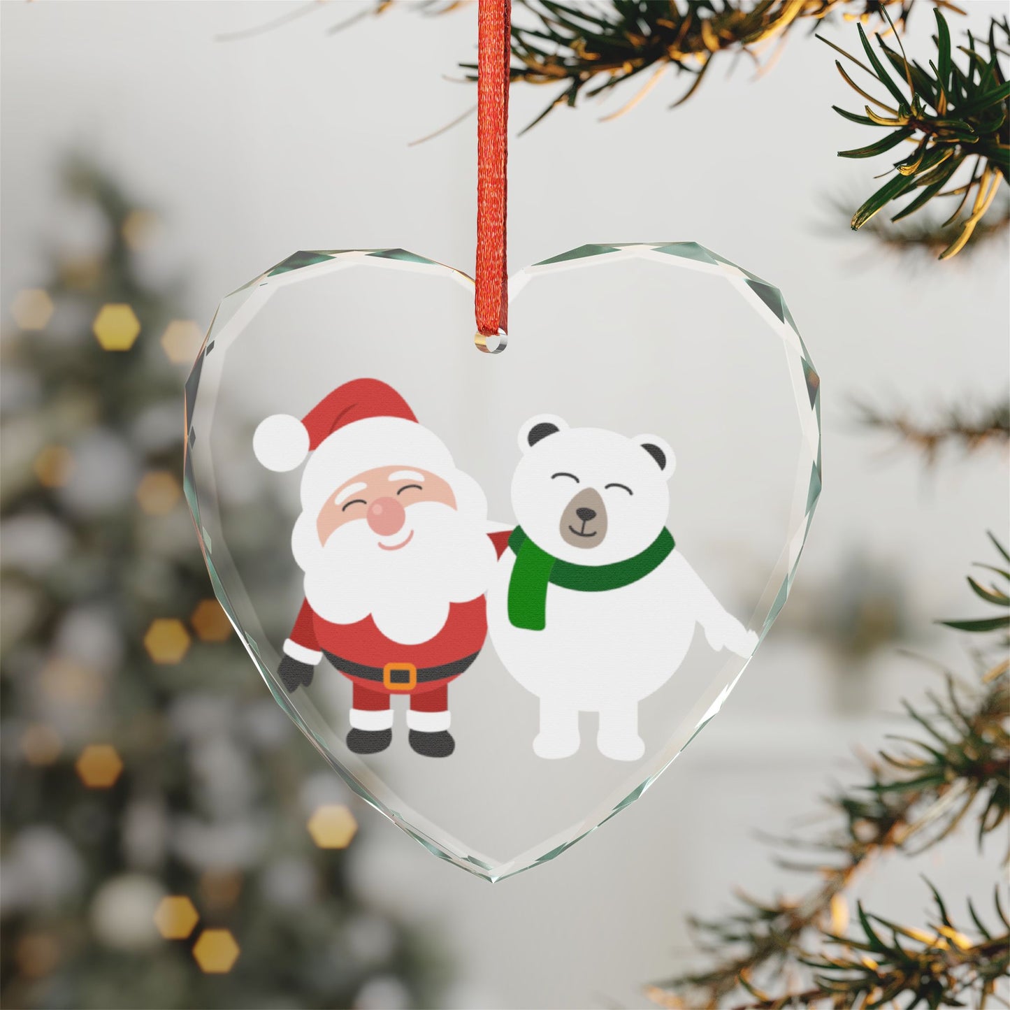 Crystal Heart Ornament — Cute Santa & Polar Bear Christmas Decoration