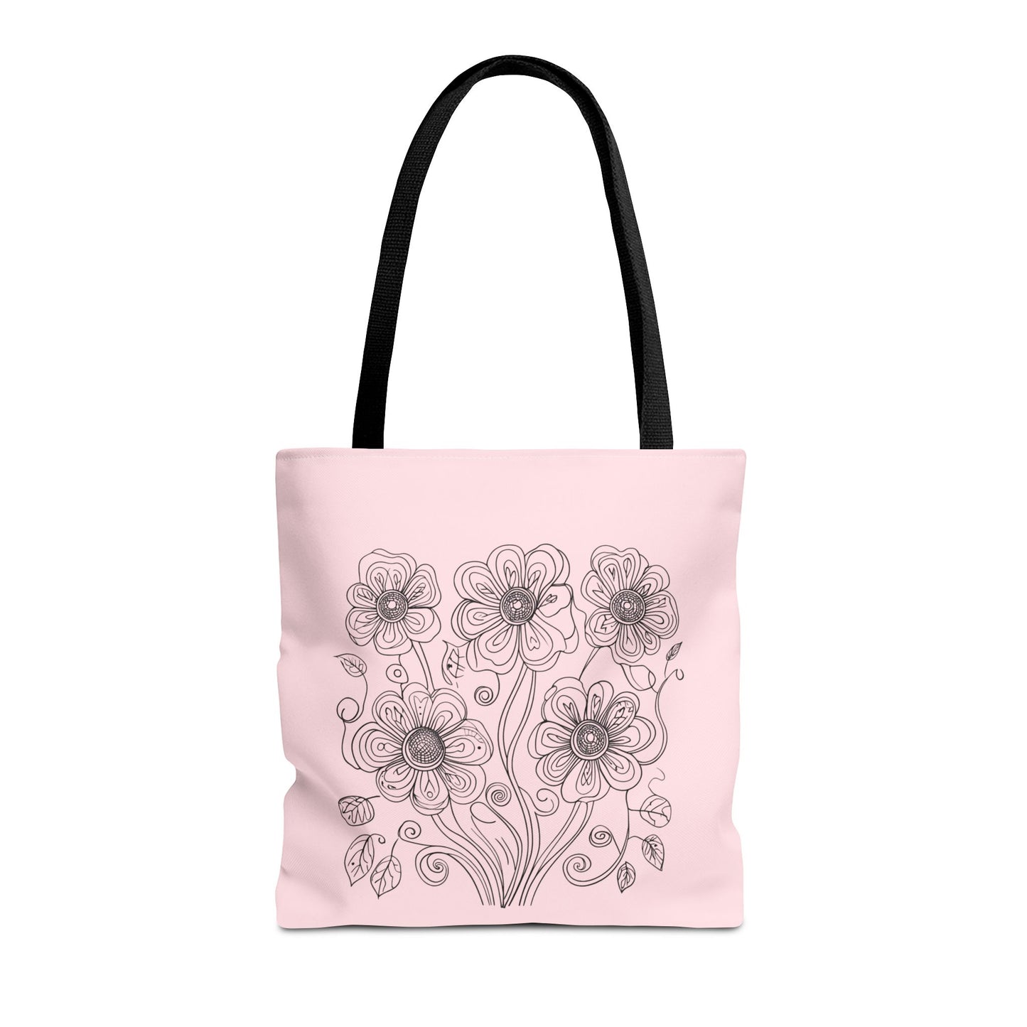 Floral Doodle Pink Tote Bag — Hand-Drawn Flower Design