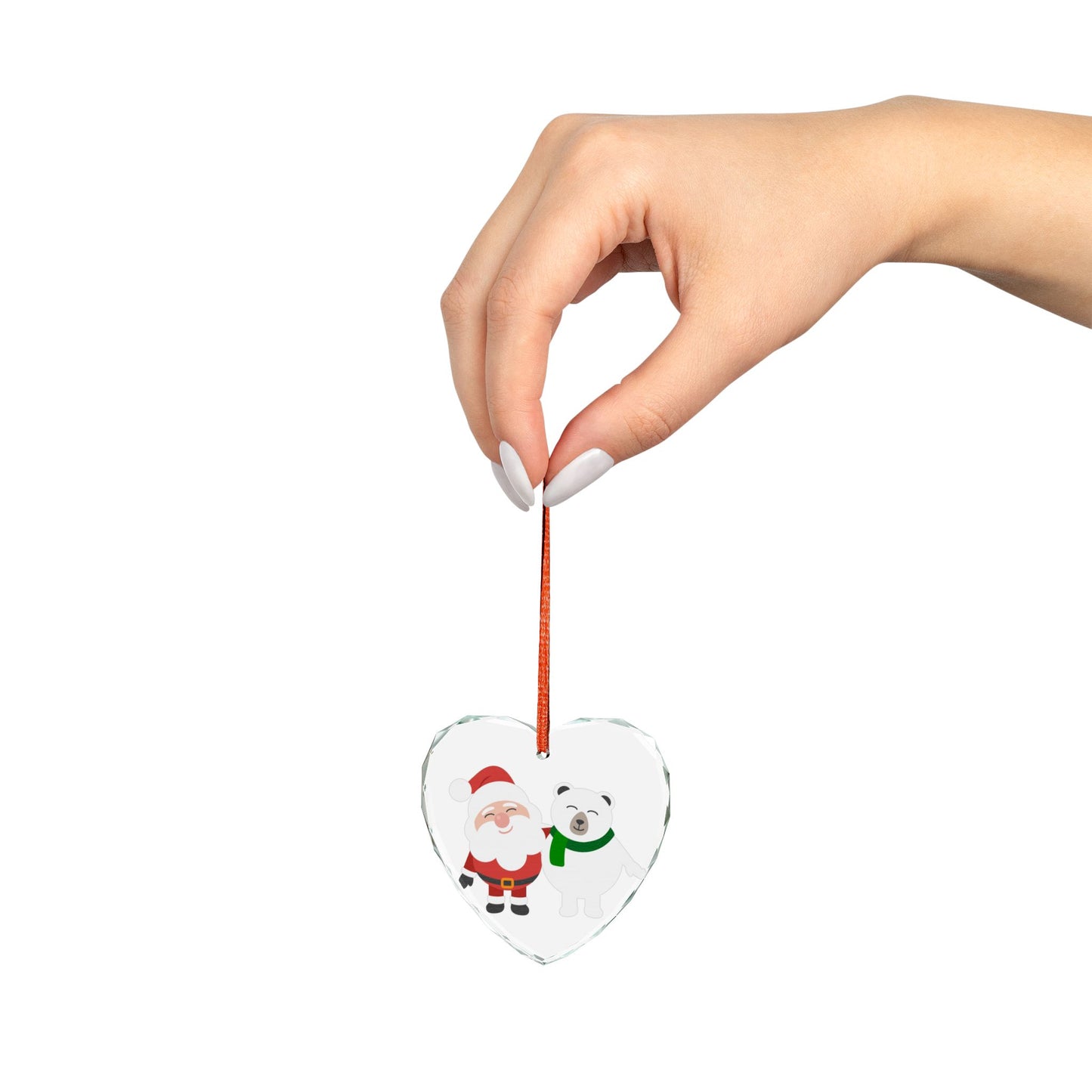 Crystal Heart Ornament — Cute Santa & Polar Bear Christmas Decoration