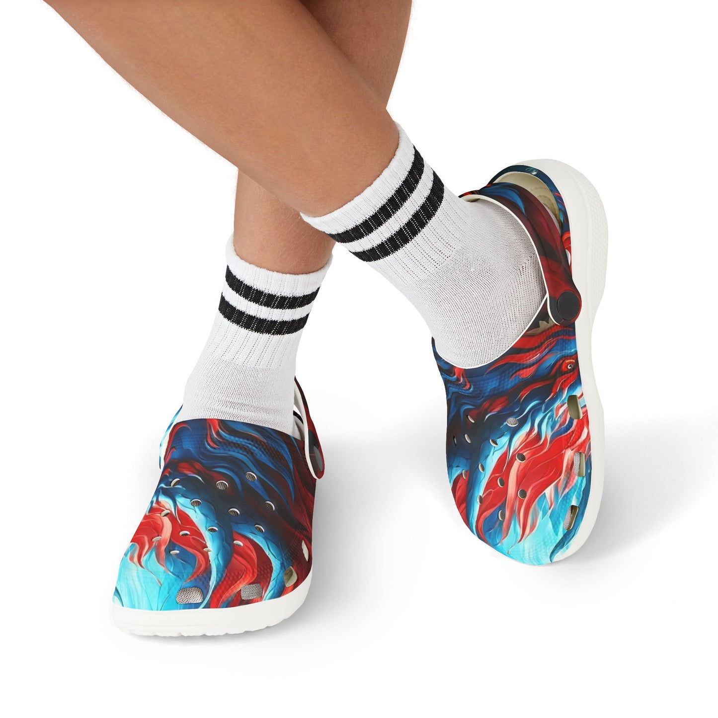 Kids Foam Clogs — Red & Blue Swirl All-Over Print
