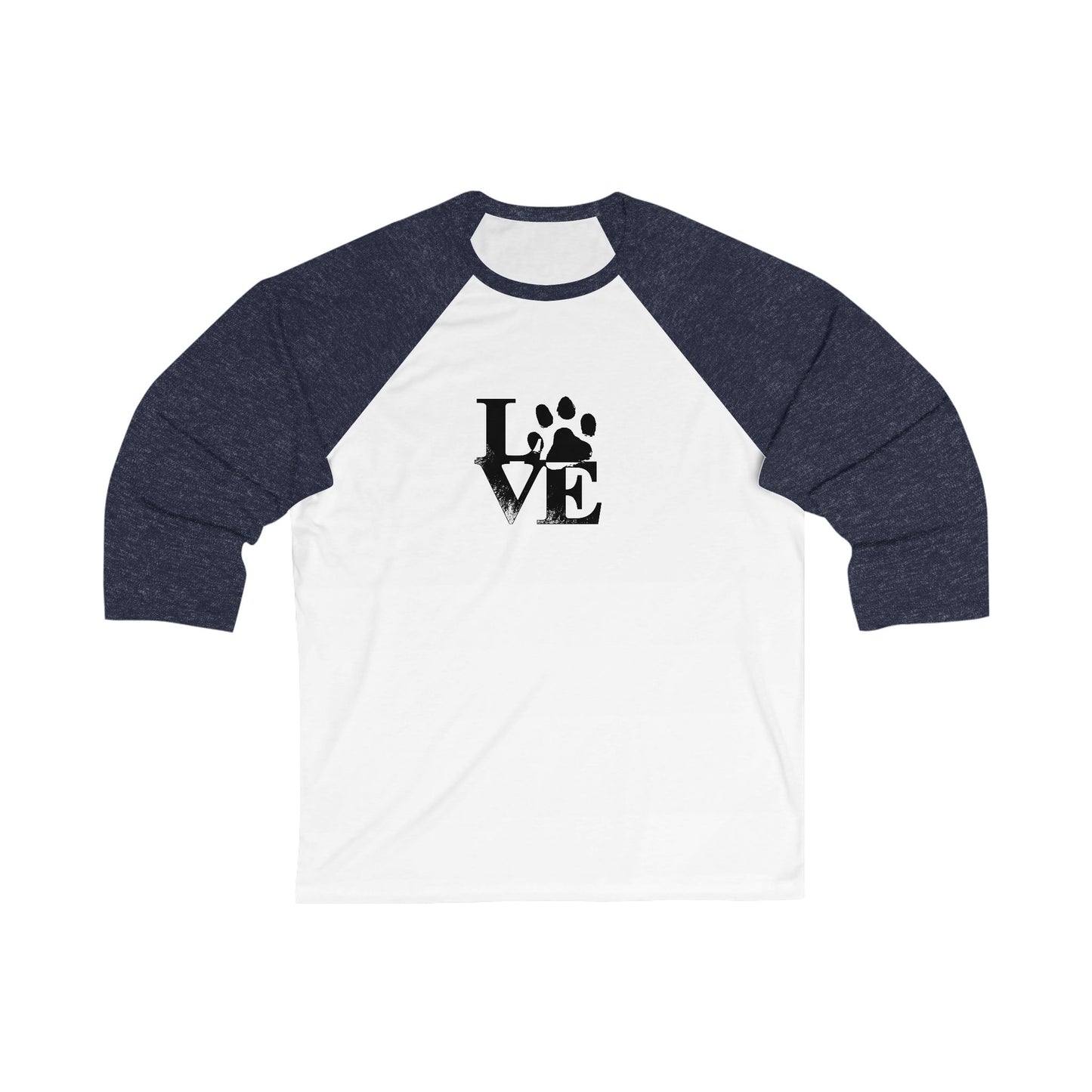 Unisex Baseball Tee with 'LOVE' Paw Print Design, Pet Lover Shirt, Gift for Animal Enthusiasts, Casual Top, Holiday Apparel