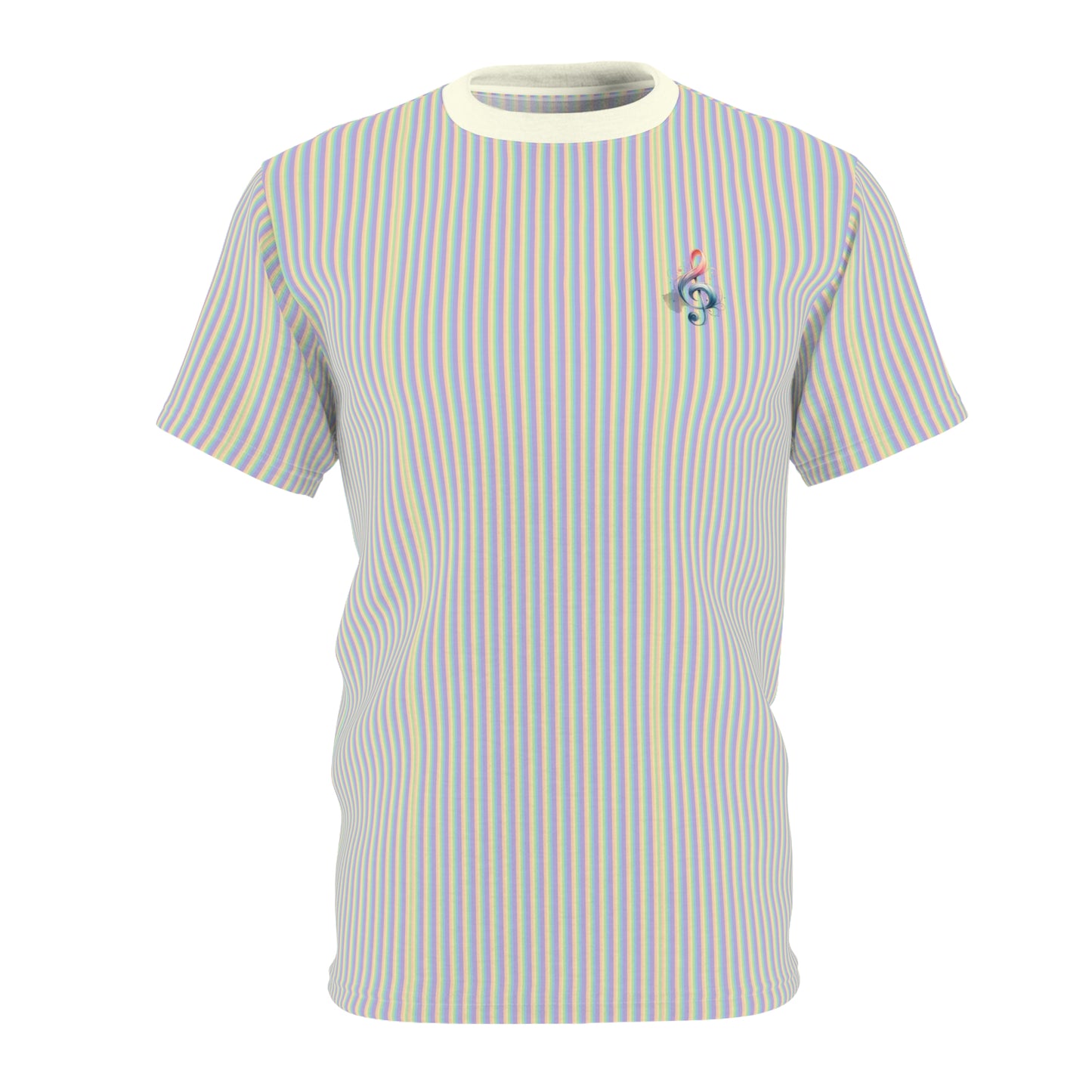 Striped Pastel Tee with Floral Pin Graphic