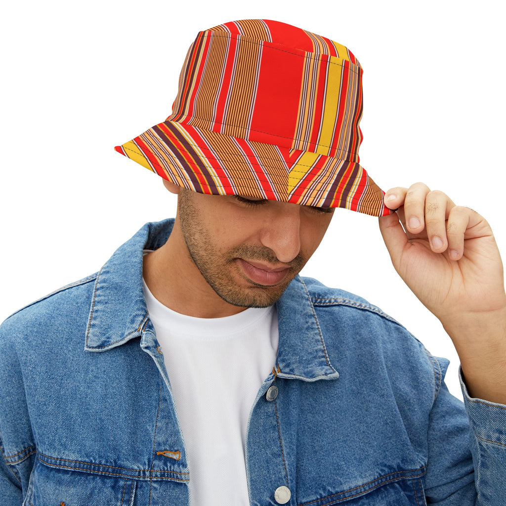 Red Stripe Pattern Bucket Hat — Vibrant Summer Sun Hat