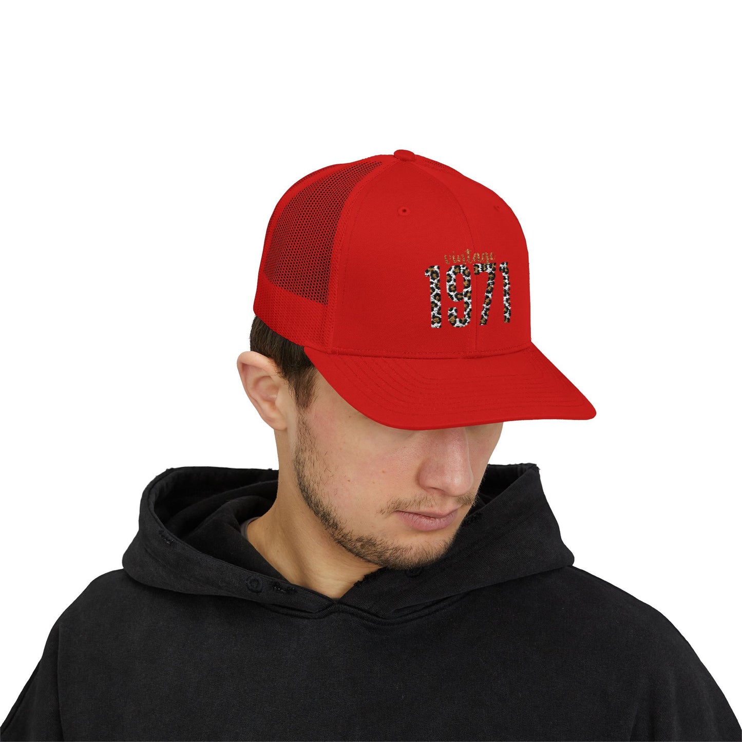 1971 Leopard Print Snapback Trucker Cap — Vintage Born in 1971 Birthday Gift