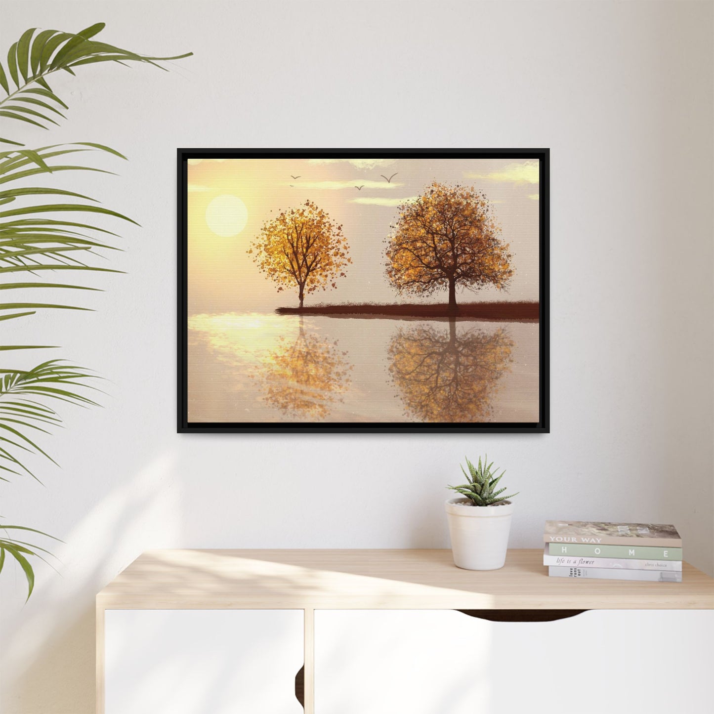 Framed Matte Canvas Wall Art — Golden Autumn Trees Reflection