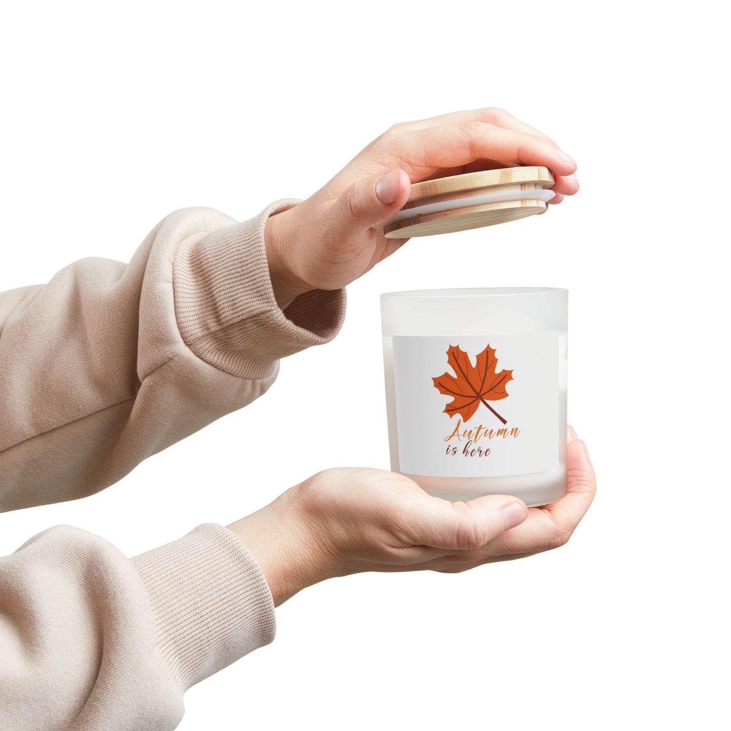Autumn Is Here Frosted Glass Candle — 11oz Fall Scented Candle