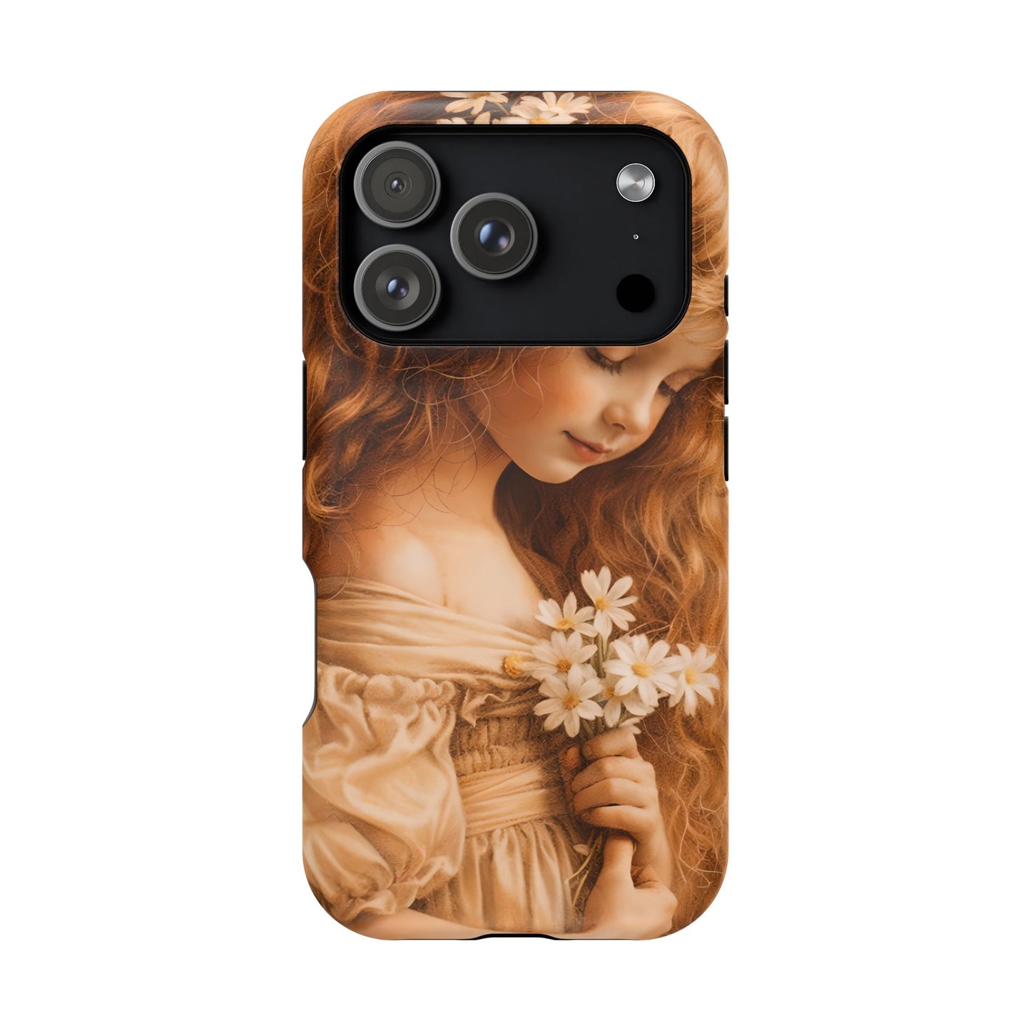 Vintage Floral Girl Magnetic Impact Phone Case — Protective iPhone Cover with Sepia Art