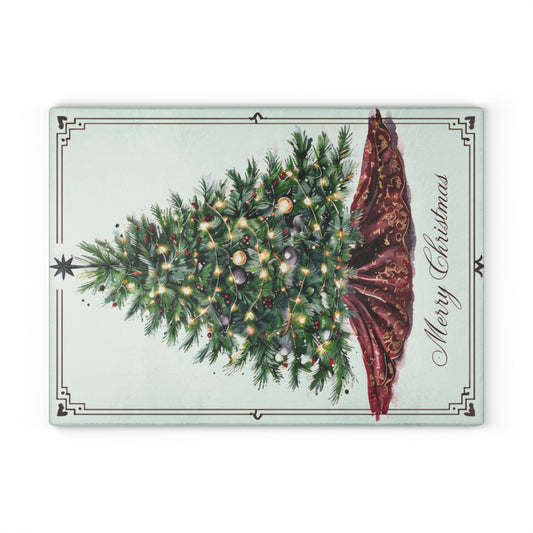 Christmas Tree Glass Cutting Board - Merry Christmas Holiday Kitchen Décor