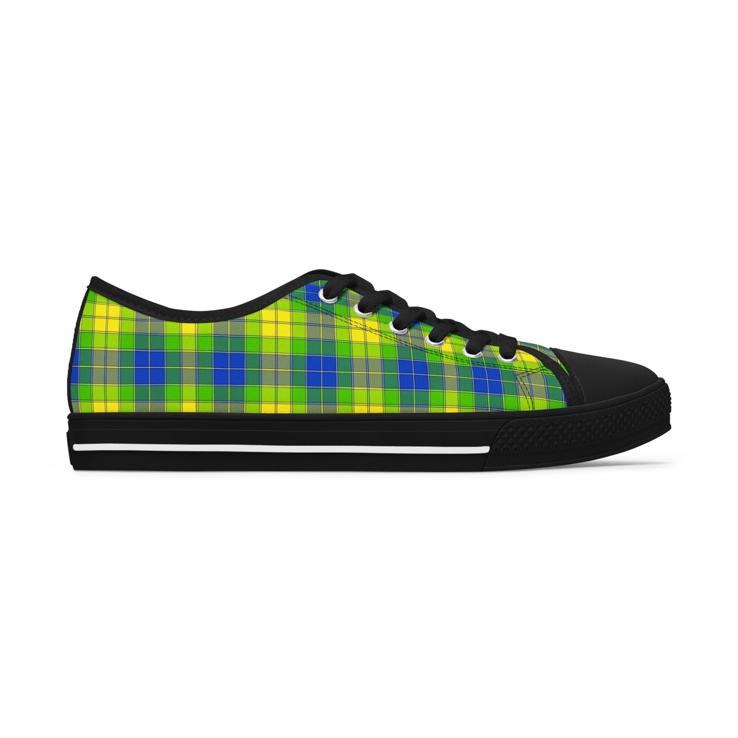 Plaid Green Blue Low Top Sneakers — Casual Canvas Shoes