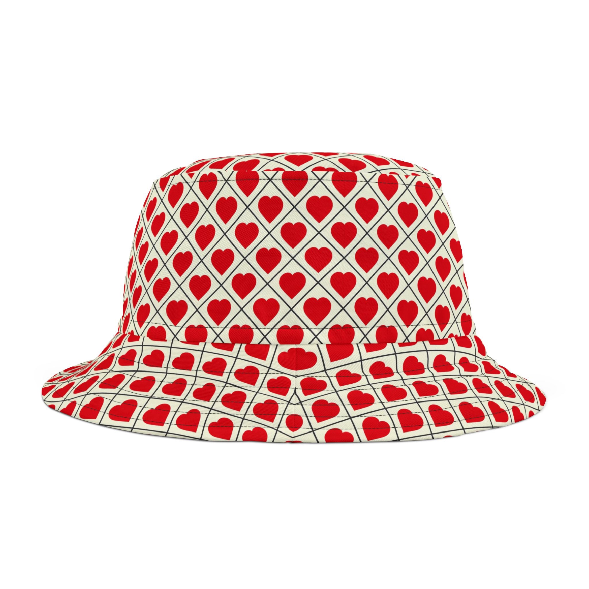 Heart Pattern Bucket Hat — Red Retro Love