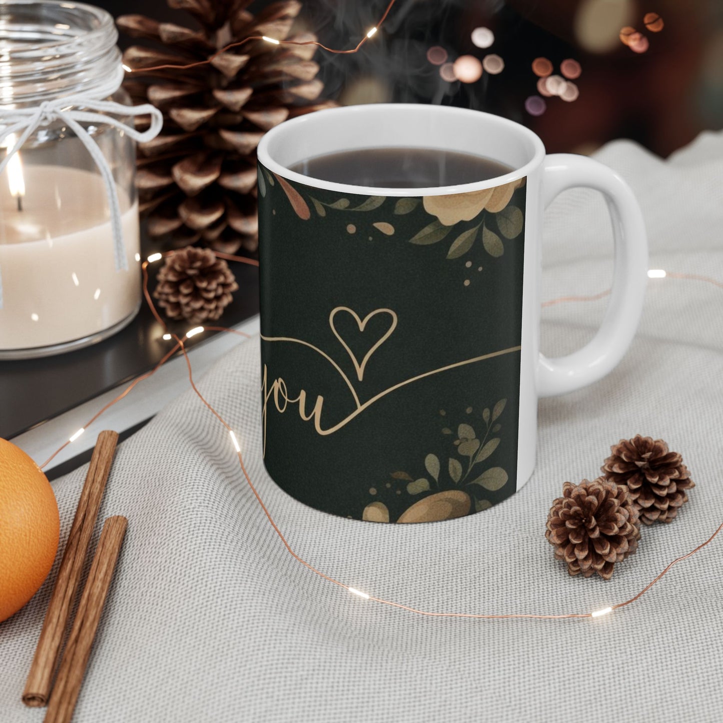 Thank You Floral Ceramic Mug — Elegant Script Gift Mug (11oz & 15oz)