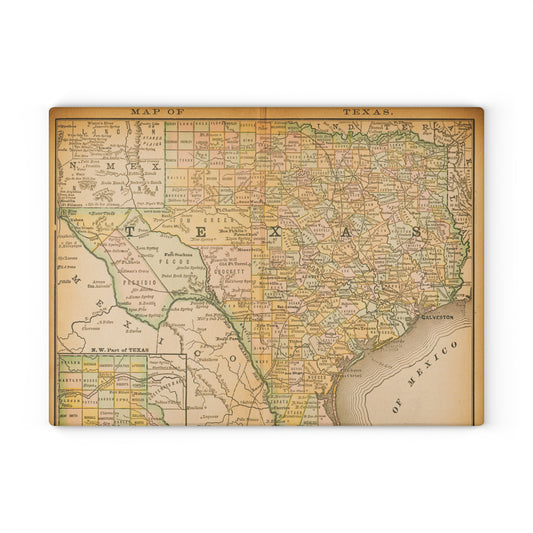 Vintage Texas Map Glass Cutting Board — Retro Kitchen Decor & Serving Board