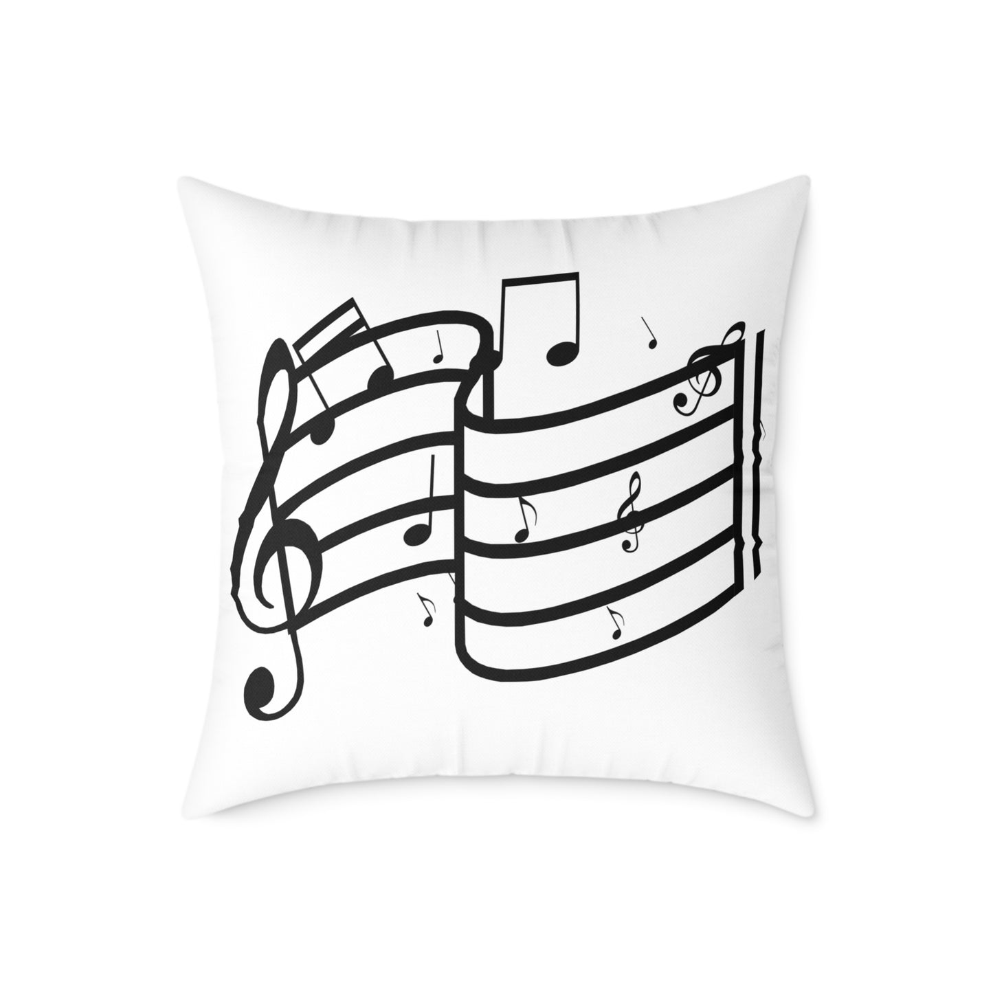 Music Notes Square Throw Pillow - Black Treble Clef Sheet Design
