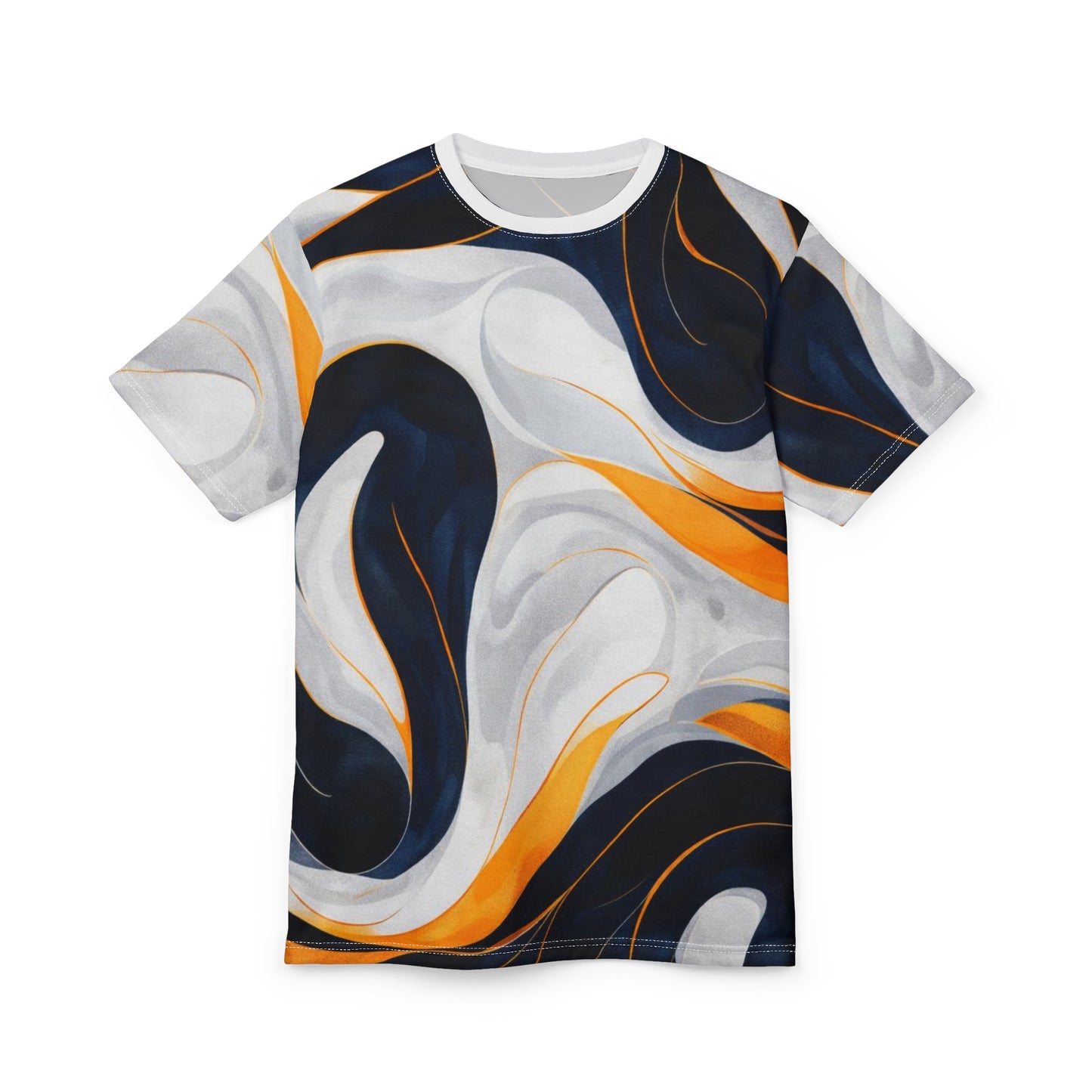 Abstract Marble Swirl Tee - Navy, White & Gold All-Over Print