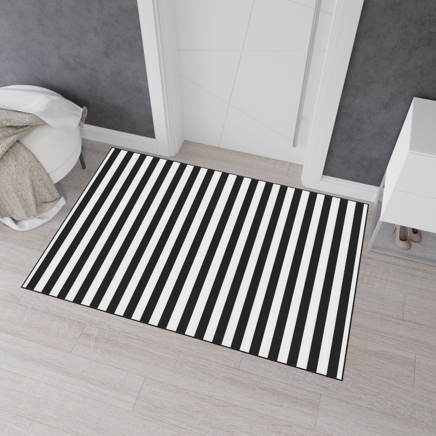 Black & White Striped Heavy Duty Floor Mat — Durable Entrance Rug for Home, Office & Garage