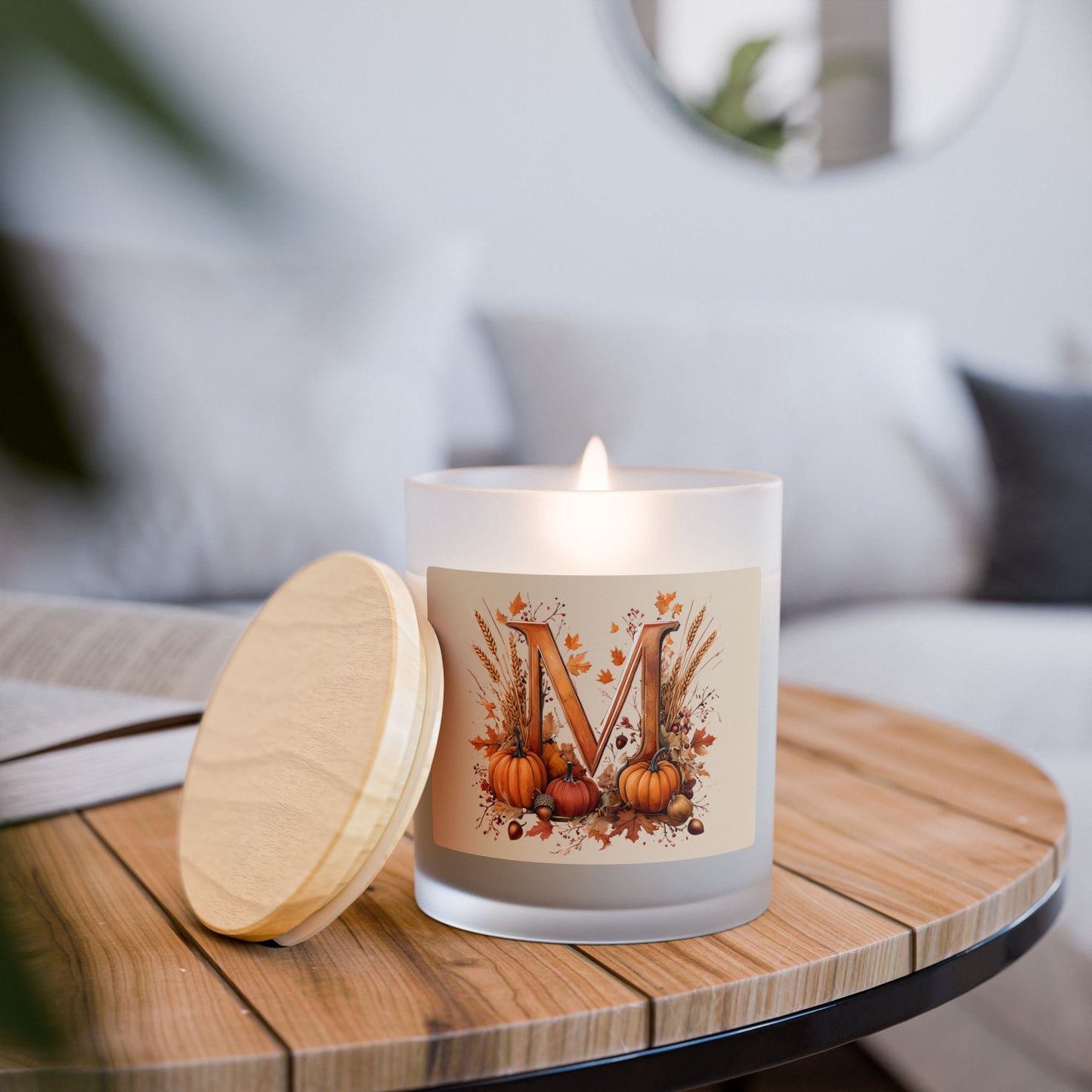 Frosted Glass Candle, 11oz - Letter M