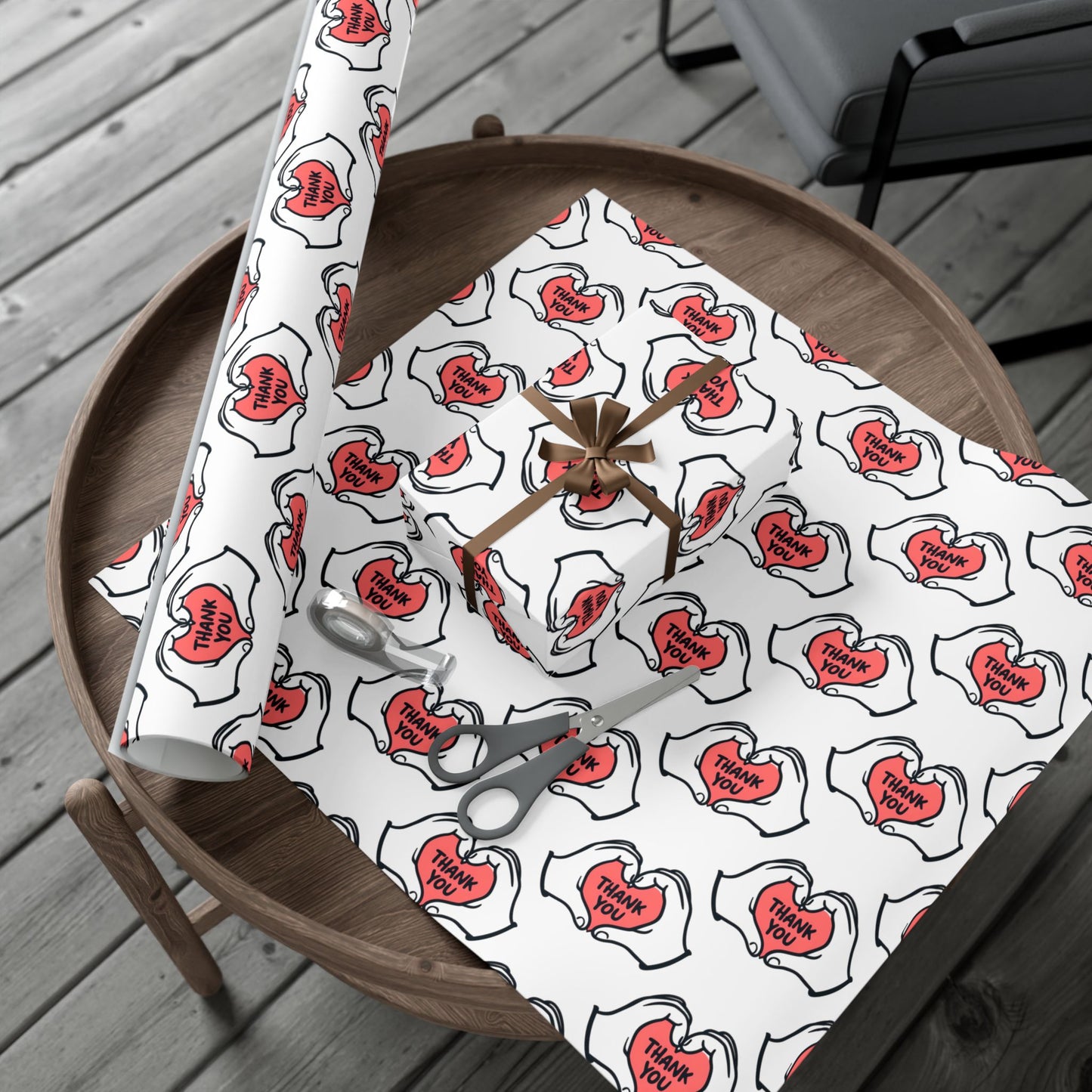 Gift Wrap — 'Thank You' Heart Hands Pattern Wrapping Paper