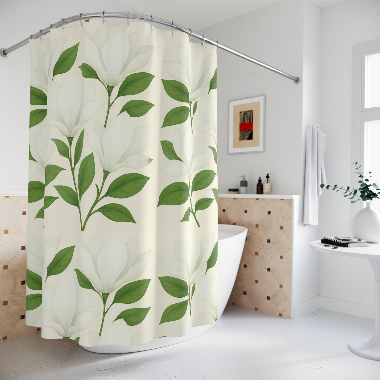 Shower Curtain - Elegant White Magnolia Floral Bathroom Decor