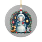 Snow Maiden Ceramic Christmas Ornament — Cute Winter Girl Wreath Design (2-Sided)