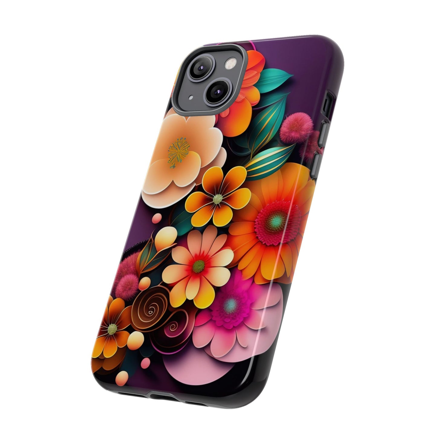 Floral Burst Tough Phone Case — Colorful Retro Flowers Protective Cover