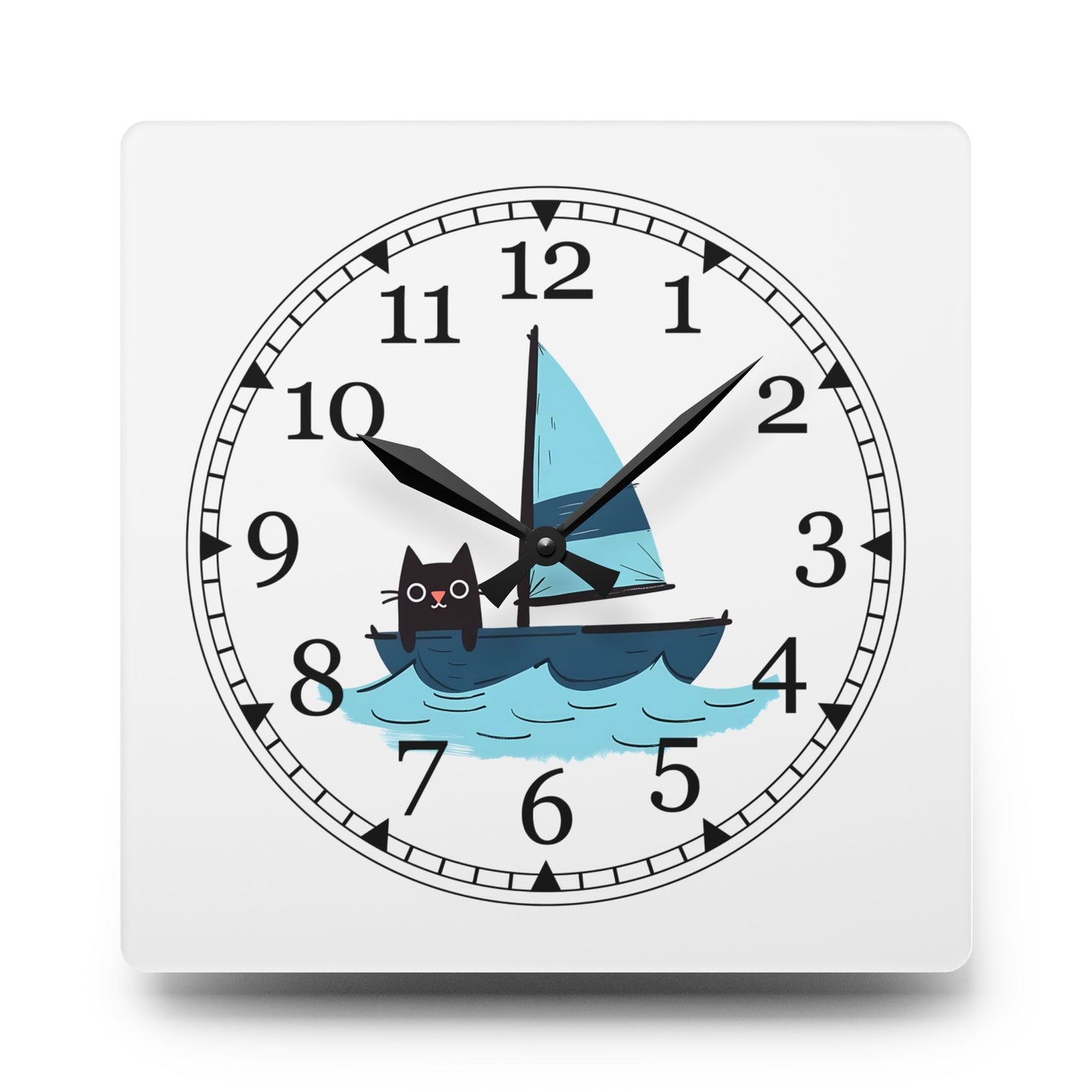 Sailing Cat Acrylic Wall Clock, Cute Home Decor