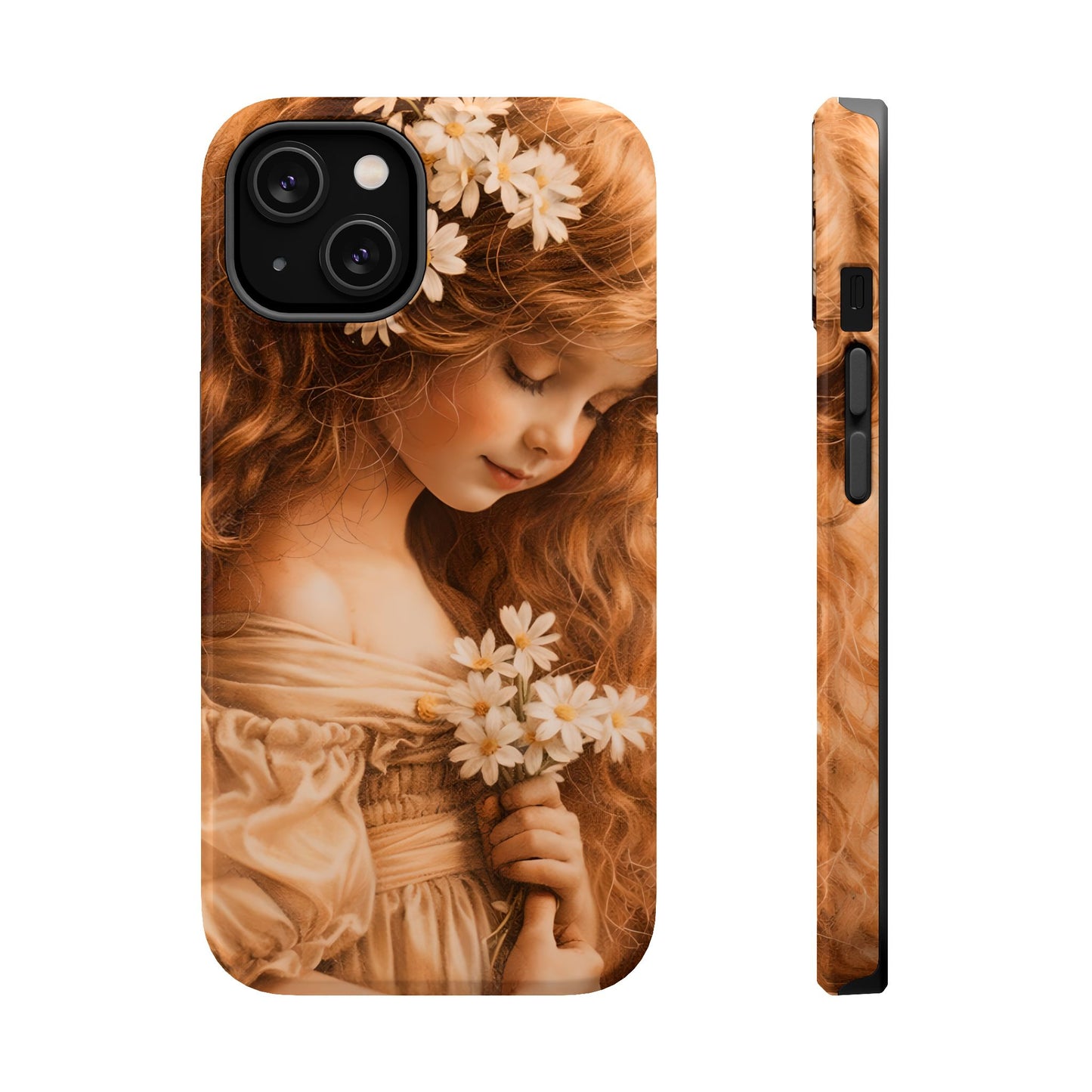 Vintage Floral Girl Magnetic Impact Phone Case — Protective iPhone Cover with Sepia Art