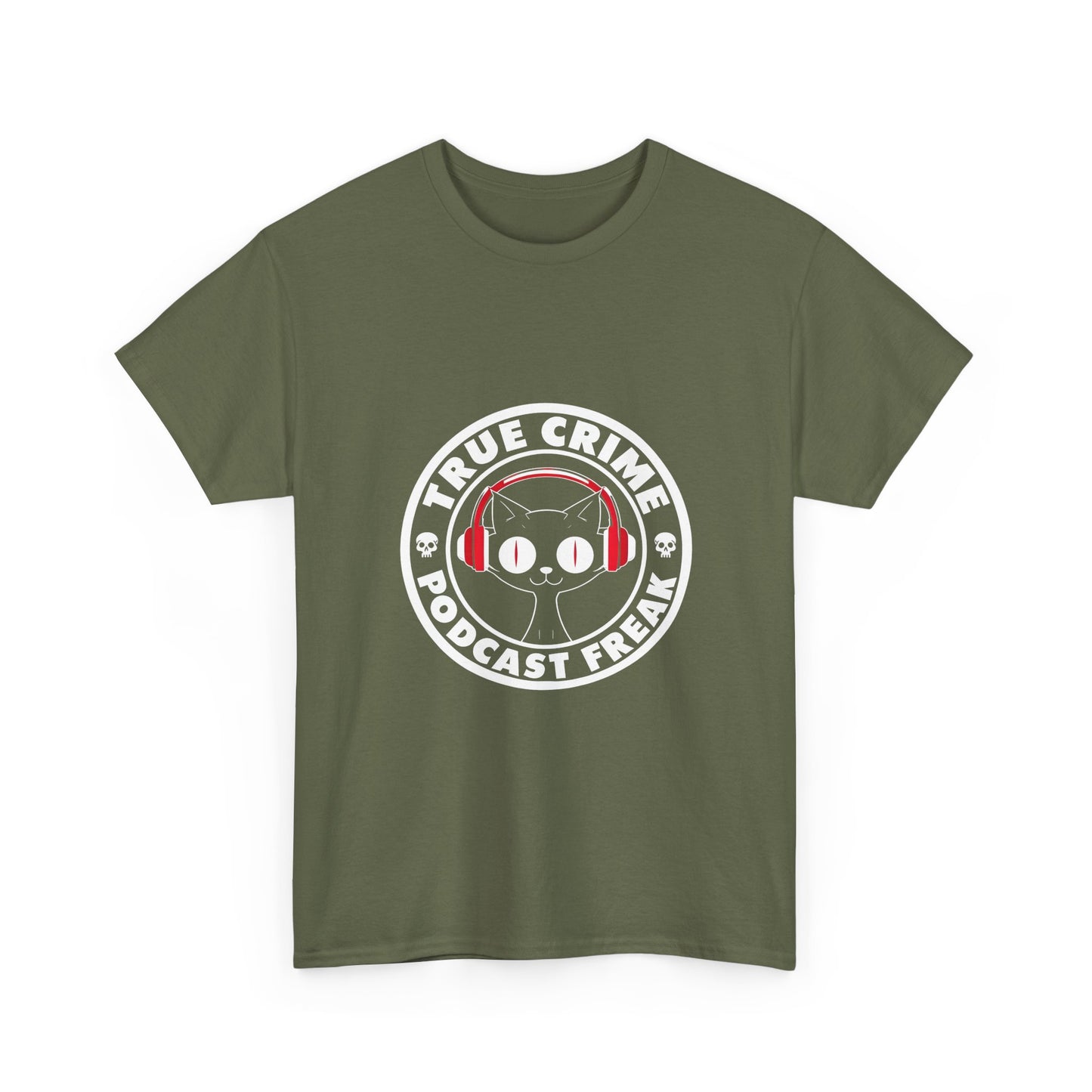 True Crime Podcast Tee — Cat with Headphones Logo