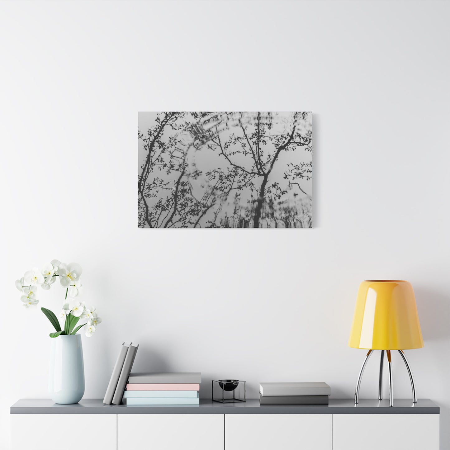 Canvas Wall Art — Monochrome Blurred Ferris Wheel with Tree Silhouettes
