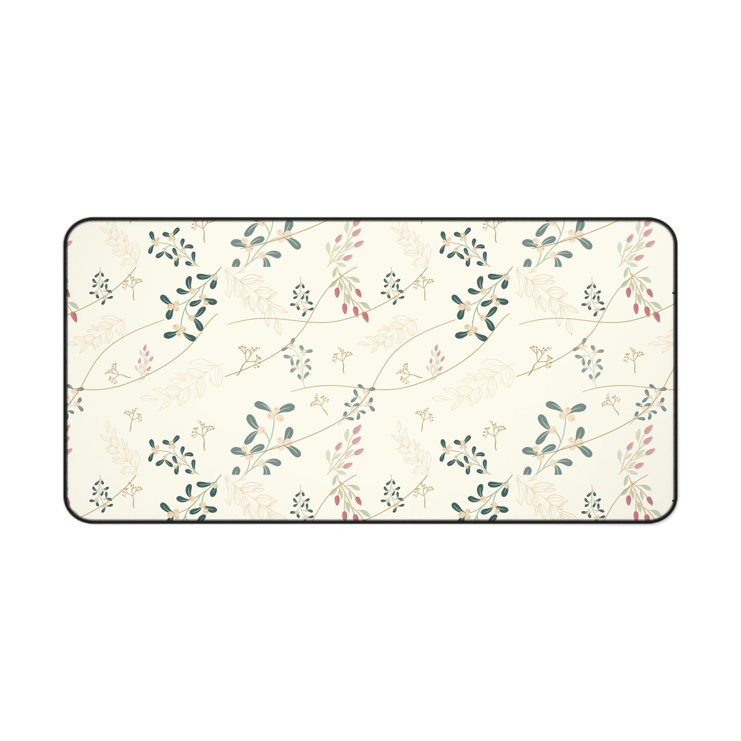 Floral Vine Desk Mat — Cream Botanical Mouse Pad for Home Office