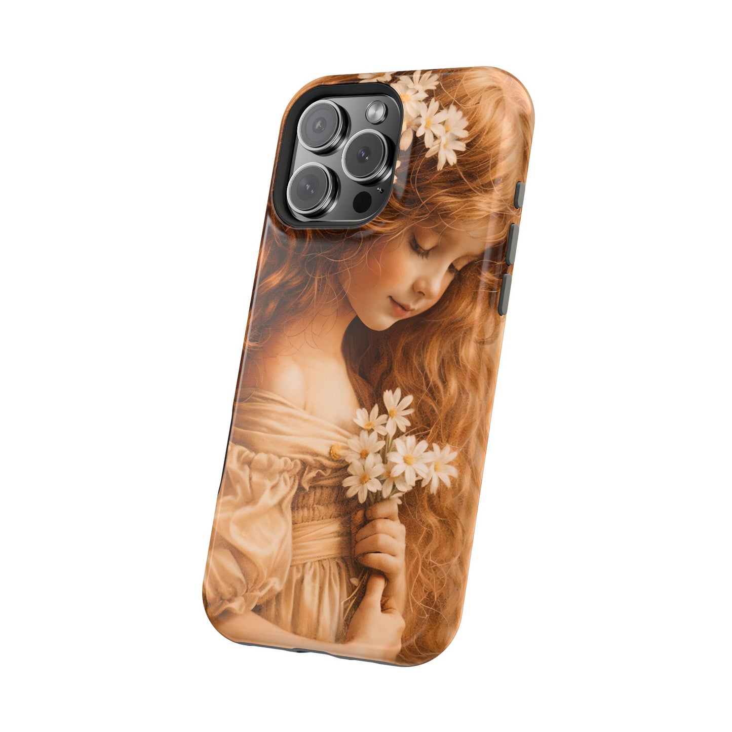 Vintage Floral Girl Magnetic Impact Phone Case — Protective iPhone Cover with Sepia Art