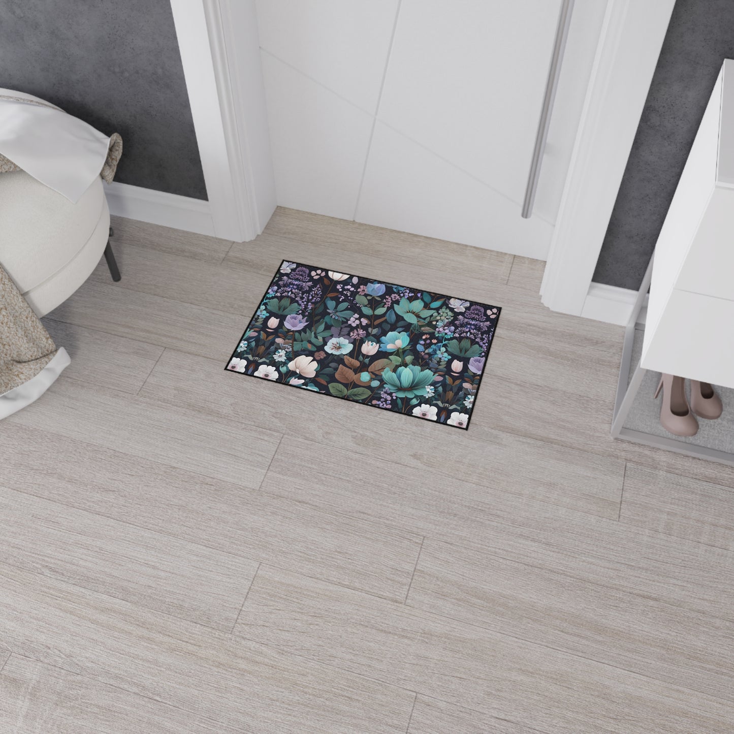 Floral Heavy Duty Floor Mat — Dark Botanical Non-Slip Door Rug