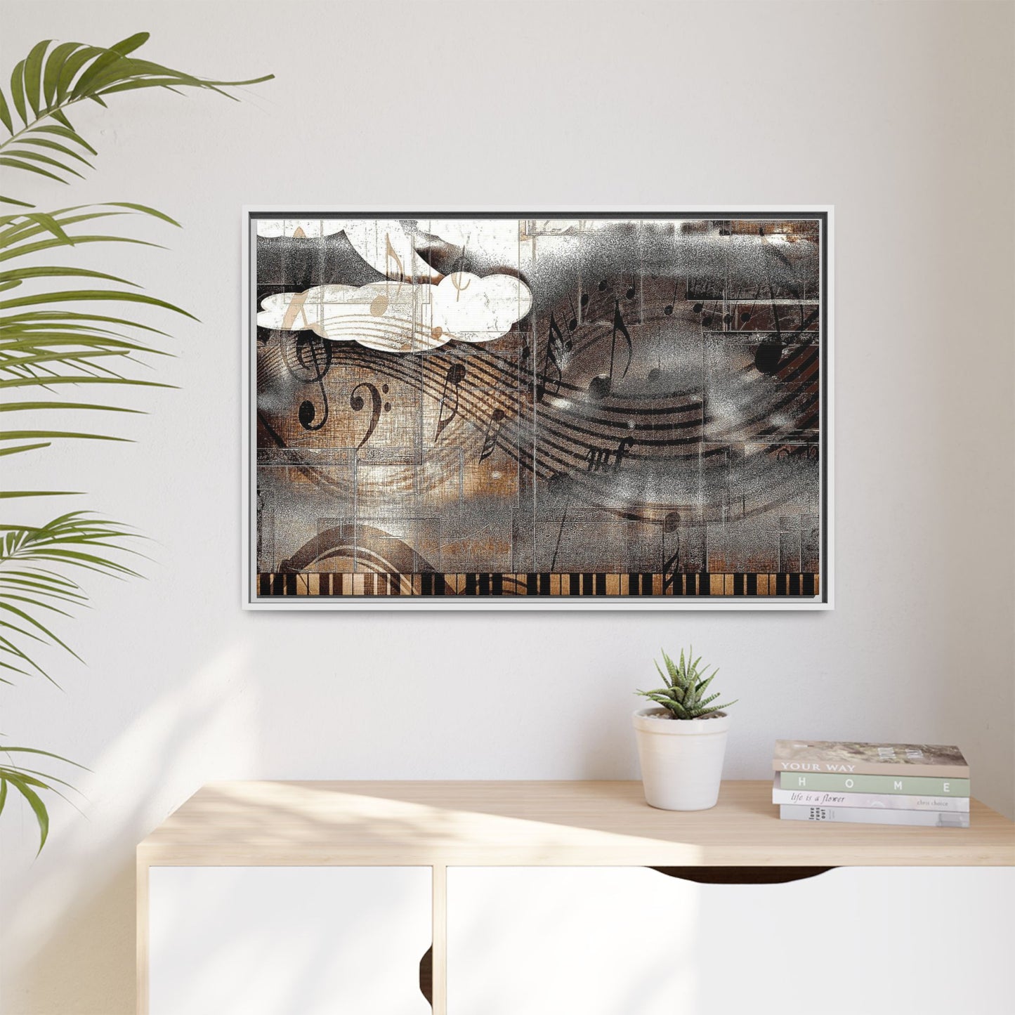 Framed Music Notes Canvas Print — Abstract Vintage Piano & Sheet Music Wall Art