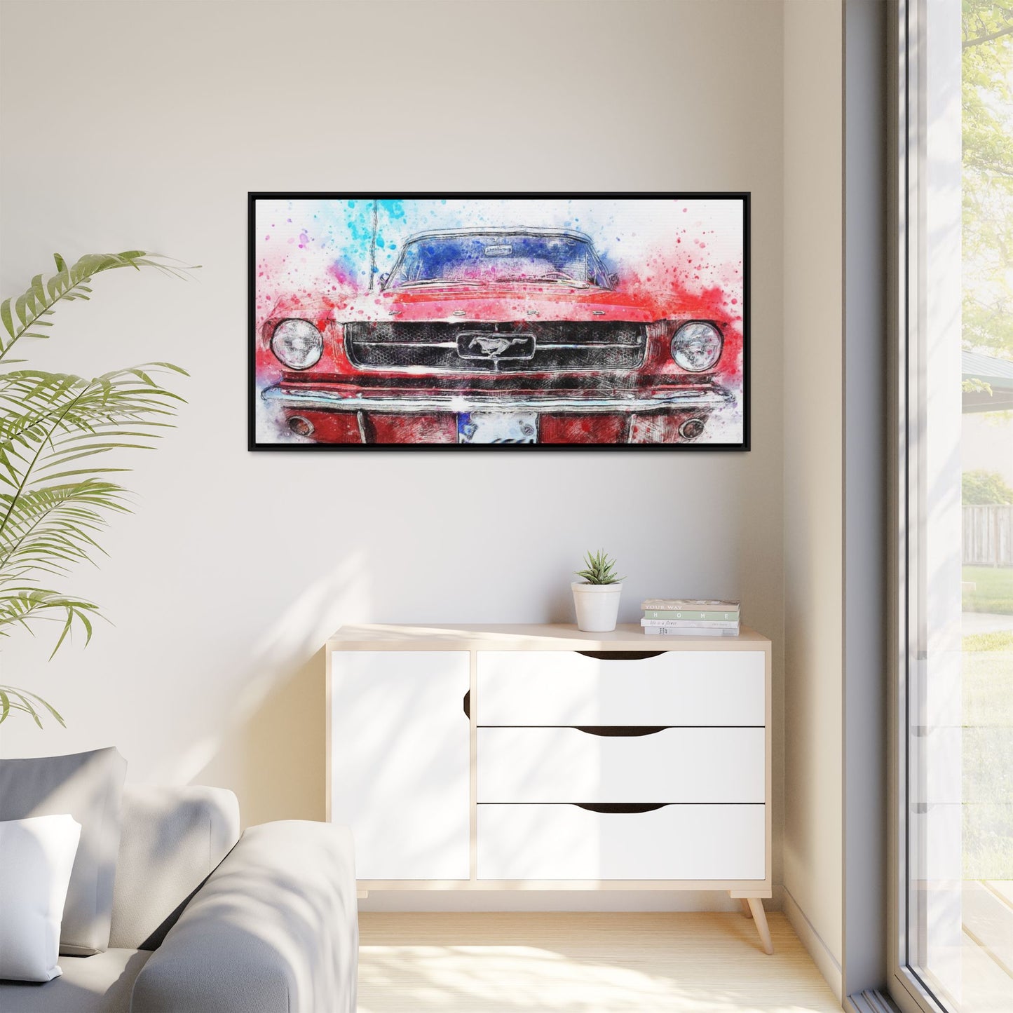 Matte Canvas, Framed Mustang Car