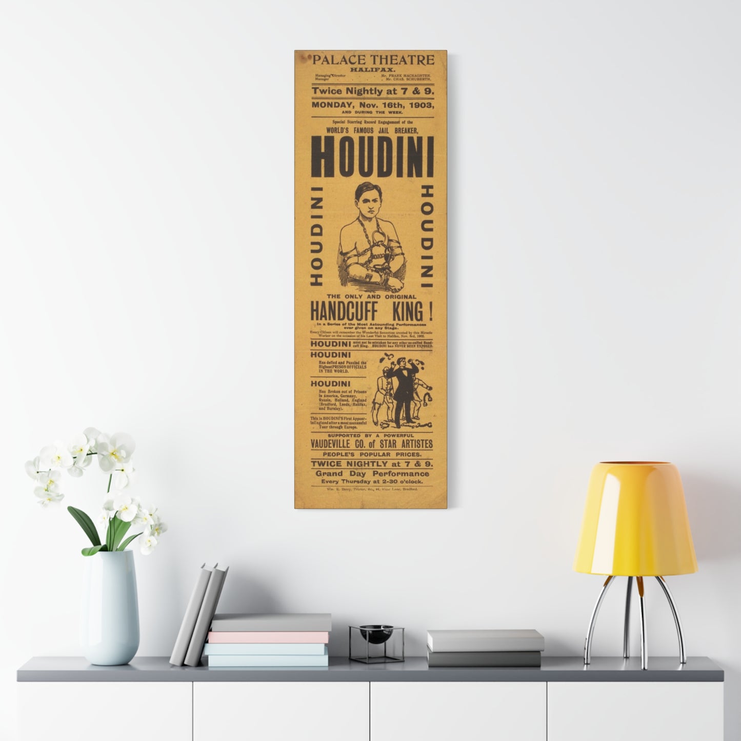 Houdini Vintage Poster Matte Canvas Wall Art (Stretched 1.25")