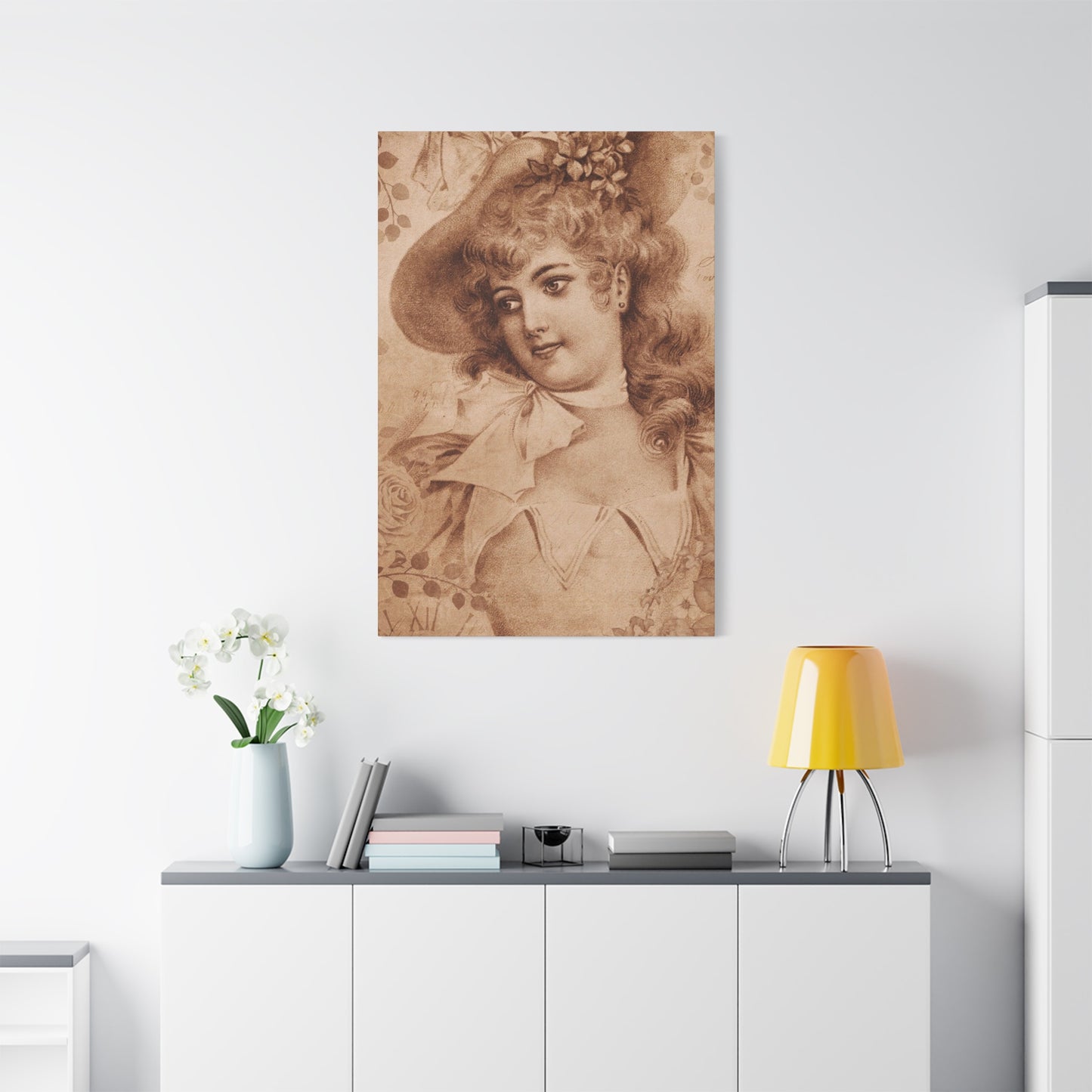 Vintage Sepia Portrait Canvas — Romantic Victorian Lady Matte Wall Art